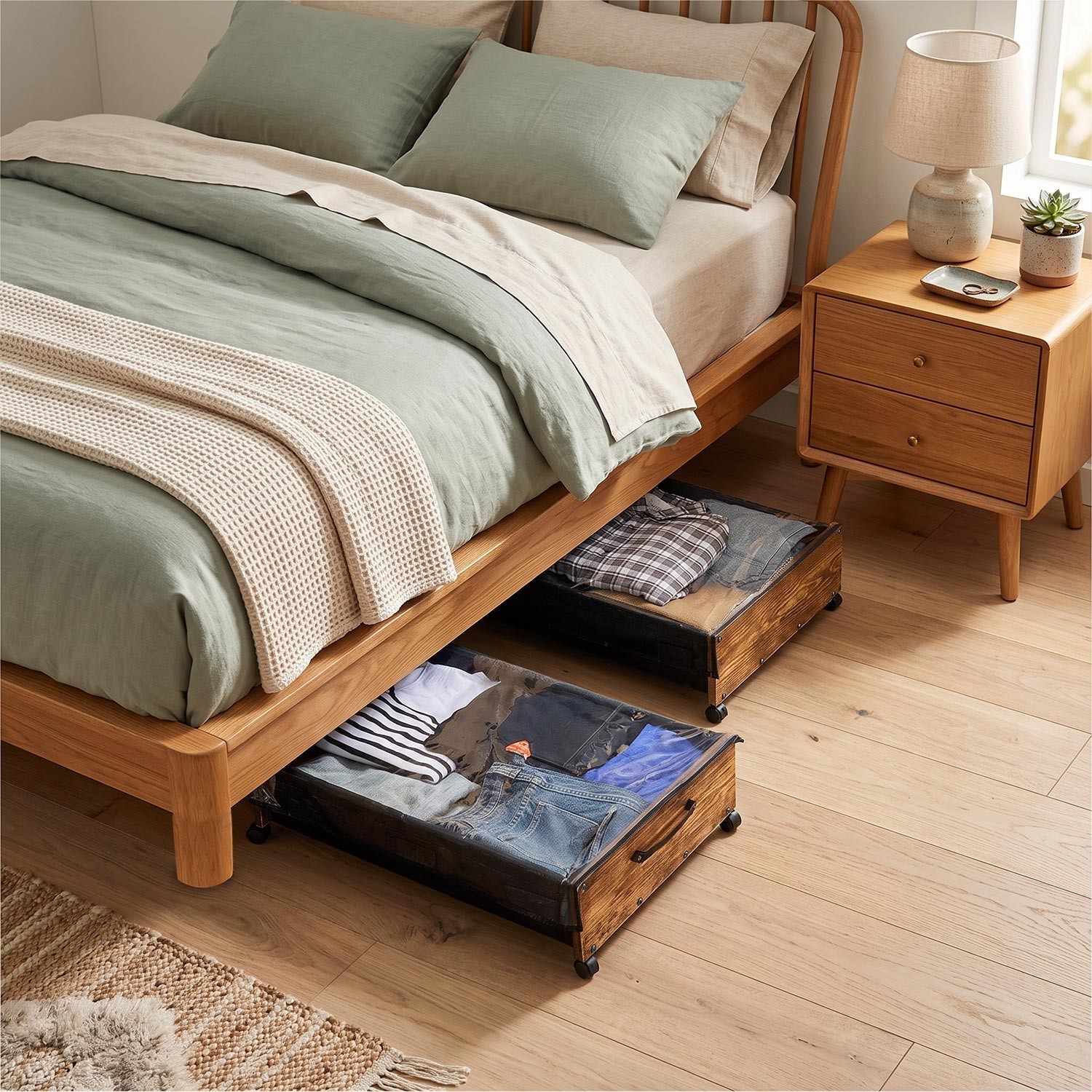 25.6in Under Bed Storage with Wheels 2 Pack Rolling Organizer Bags Clothes Shoes