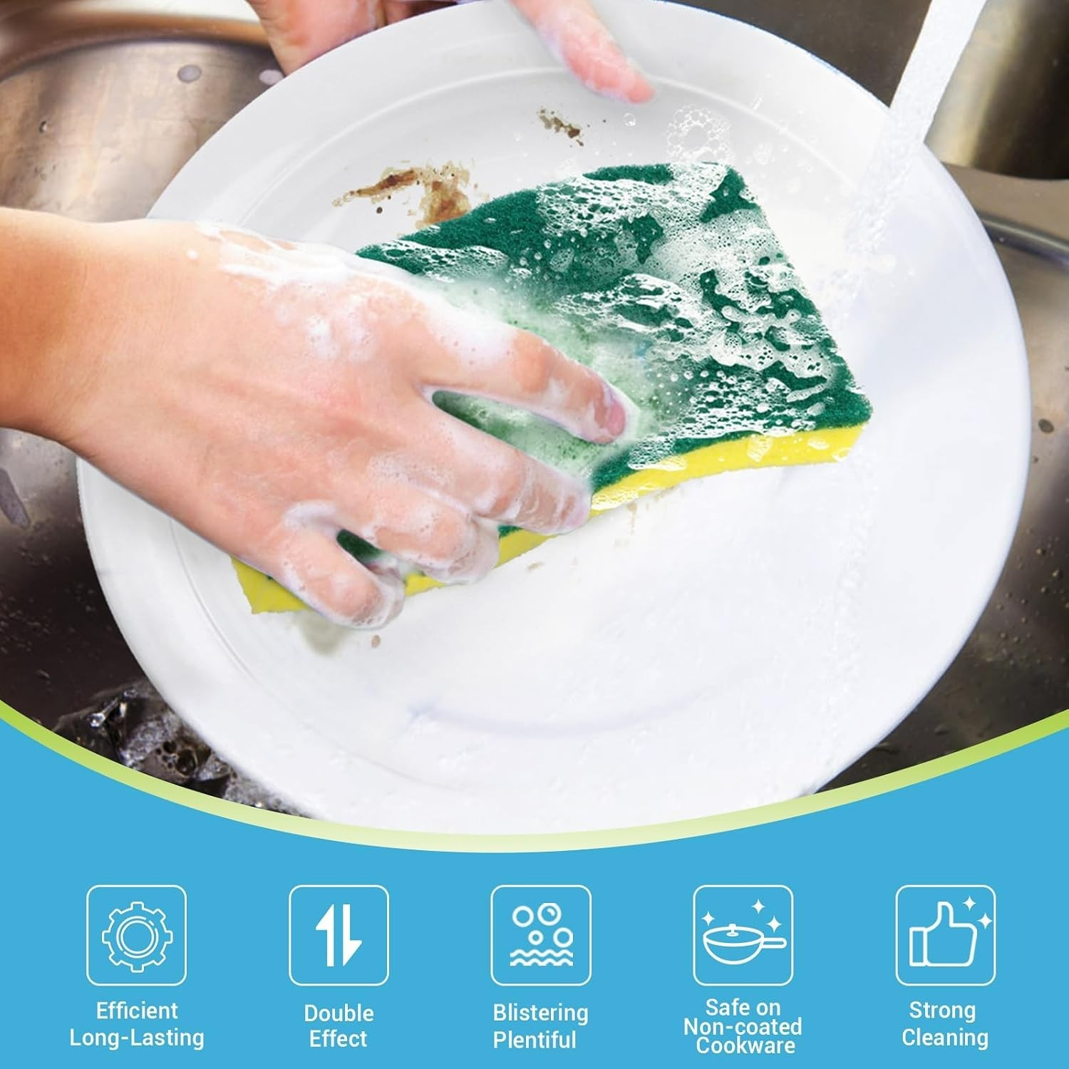 Dual-Sided Extra Large Scrub Sponges – 6 Count for All Surfaces and Cookware
