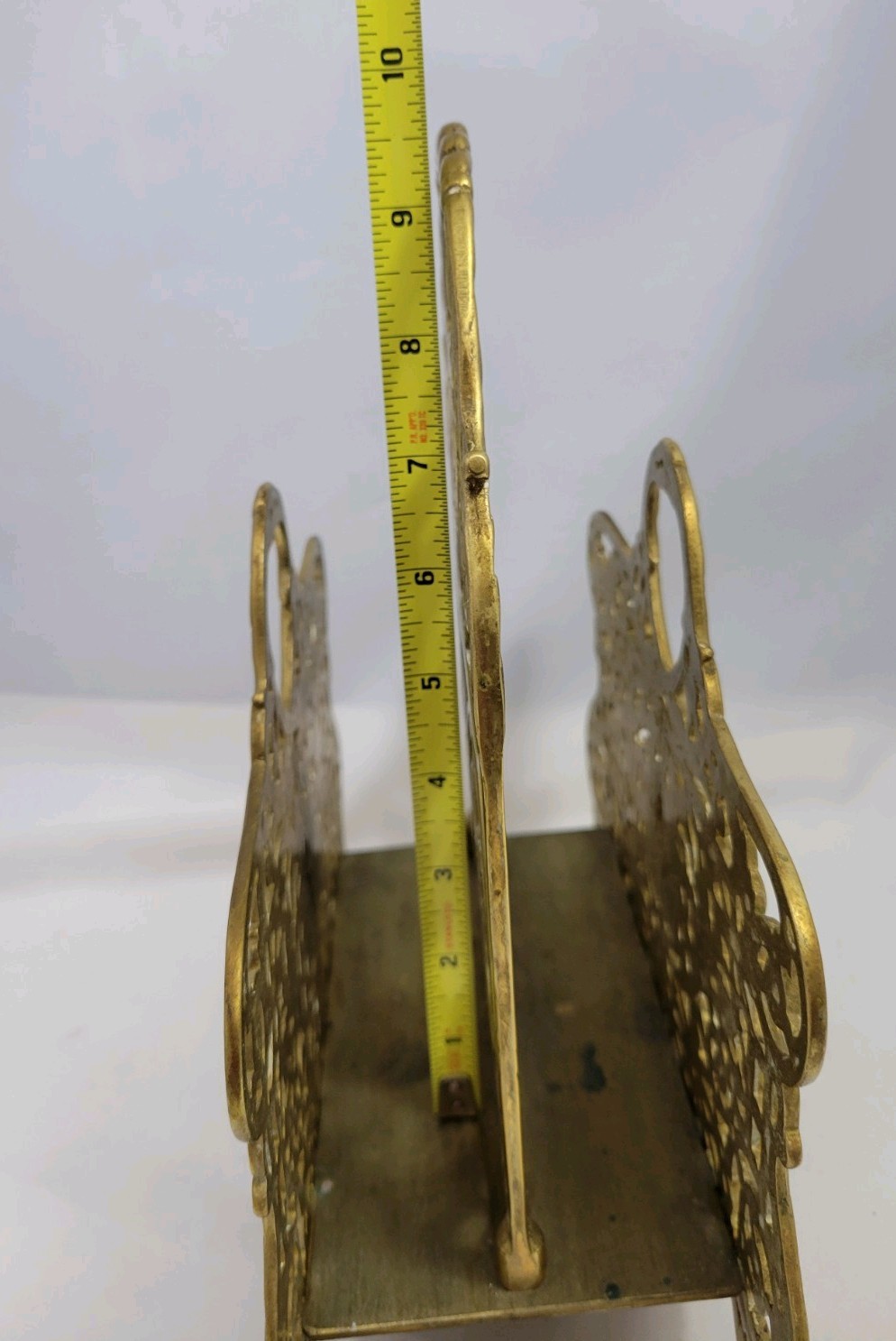Ornate Vintage Filigree Solid Brass Magazine Book Mail Rack Holder Heavy