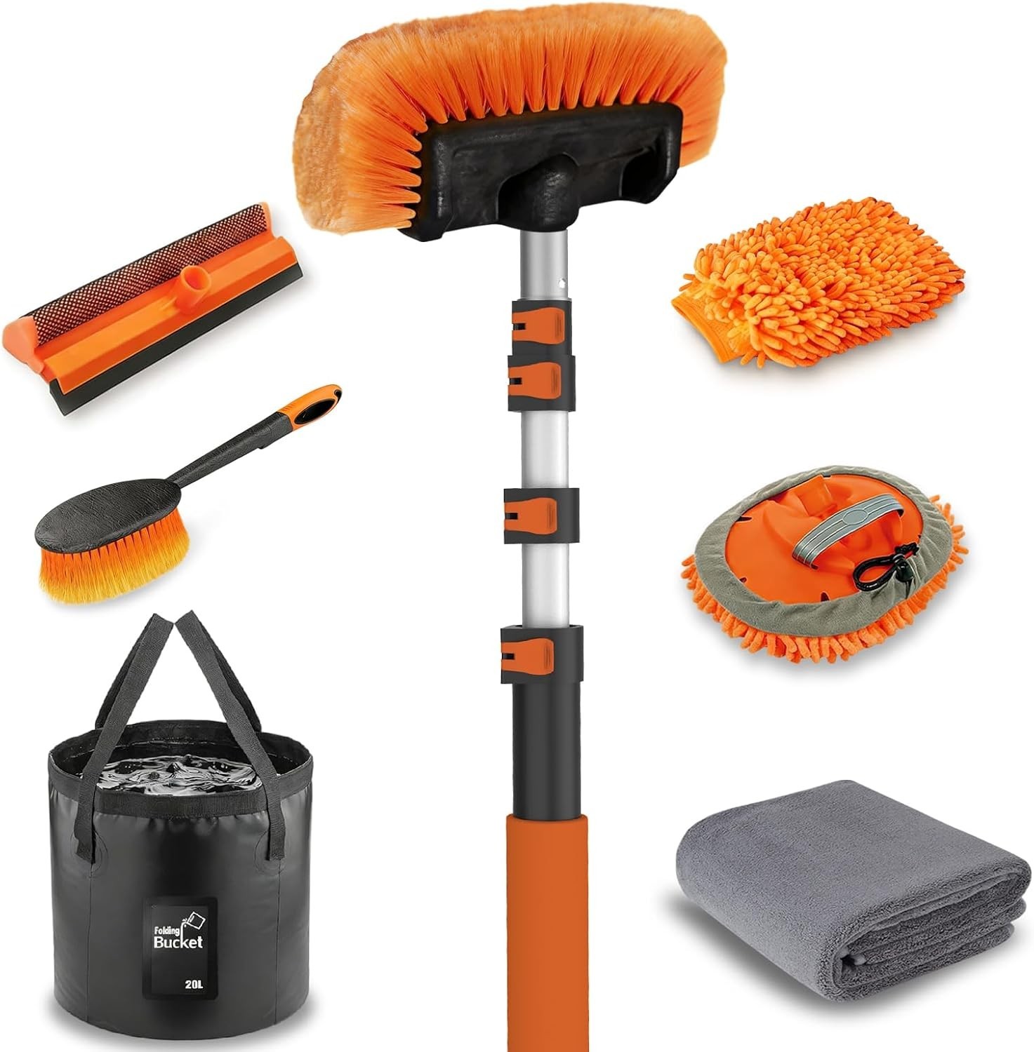 12FT Car Wash Brush with Long Handle, Car Cleaning Kit with Soft Bristle Wash…