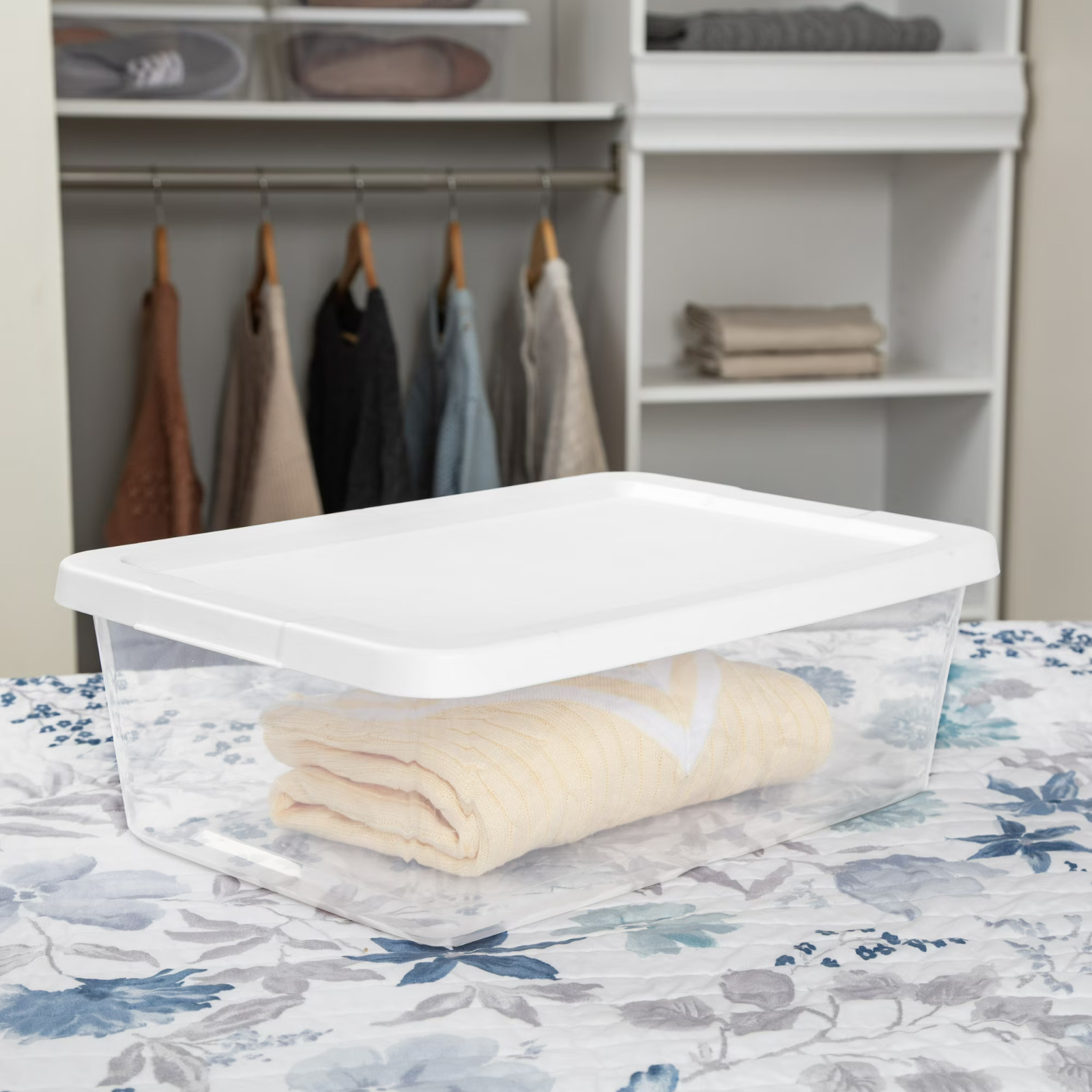 Sterilite 12 Qt Storage Box, White Plastic Lidded Container Organizer, 15 Pack