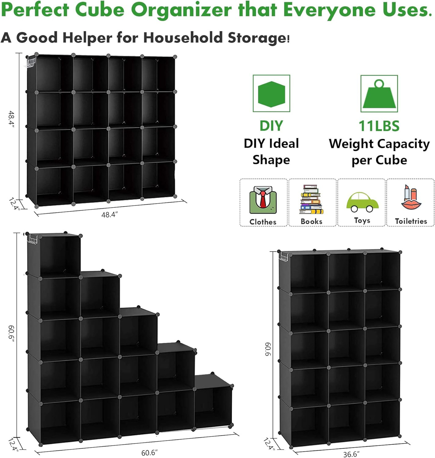 Cube Storage Organizer 16-Cube Plastic Shelves Modular Closet Storage Units