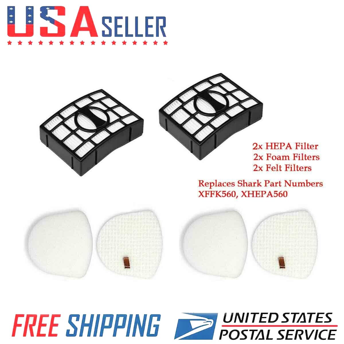 2 Foams and 2 Felt Filters and 2 HEPA Replacement Filter For Shark Vacuum ZU560