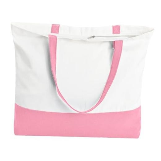 Pack Canvas Tote Bag with Zipper, Large Reusable Grocery Tote, 1 White Pink