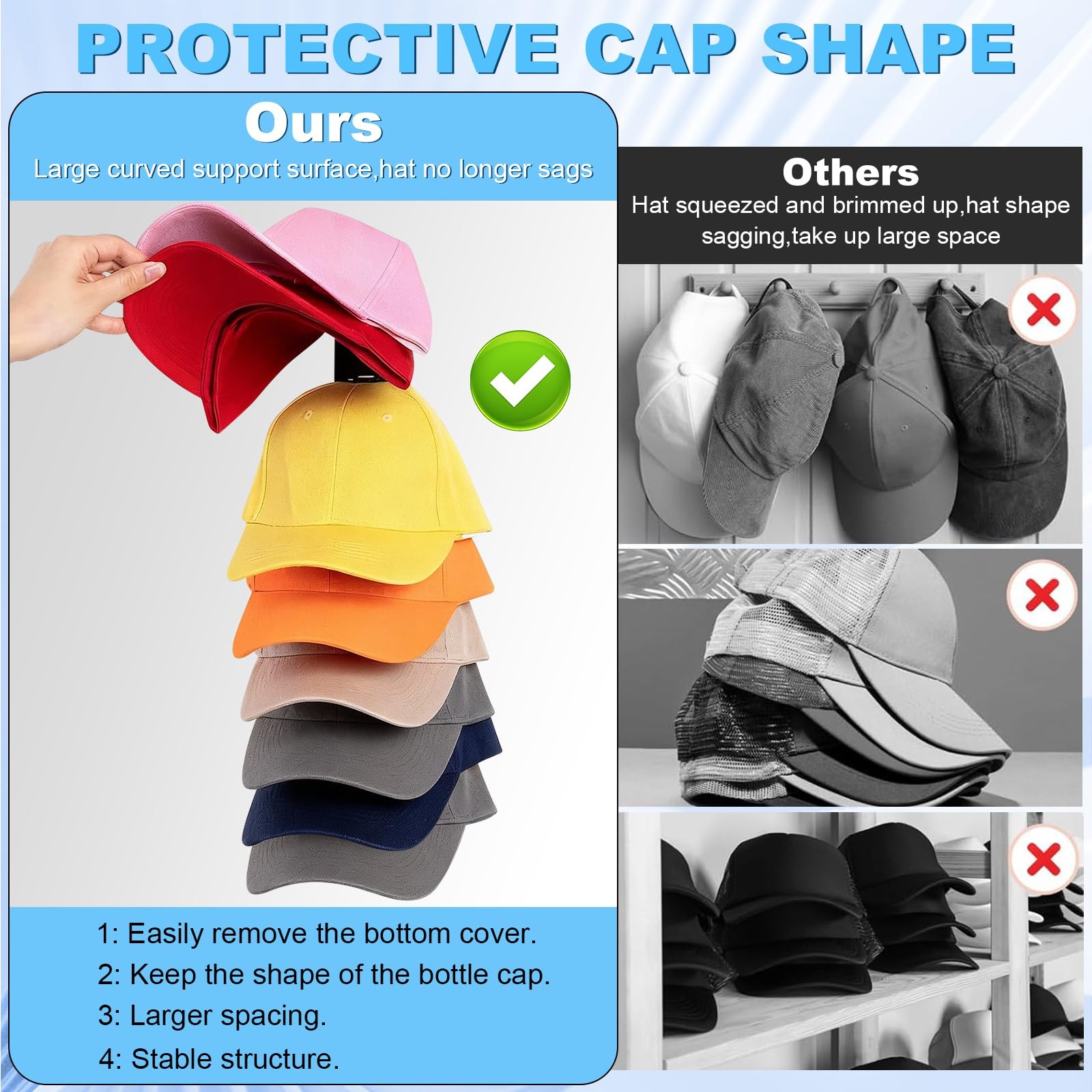 2 Wall Mounted Organizers for 16 Men’s Caps, Adhesive Coat Rack Holder