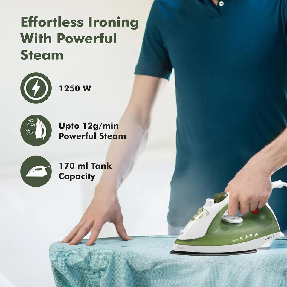 Havells Glaze 1250 Watts Steam Iron with Self Cleaning Function 170 ml Tank 220V