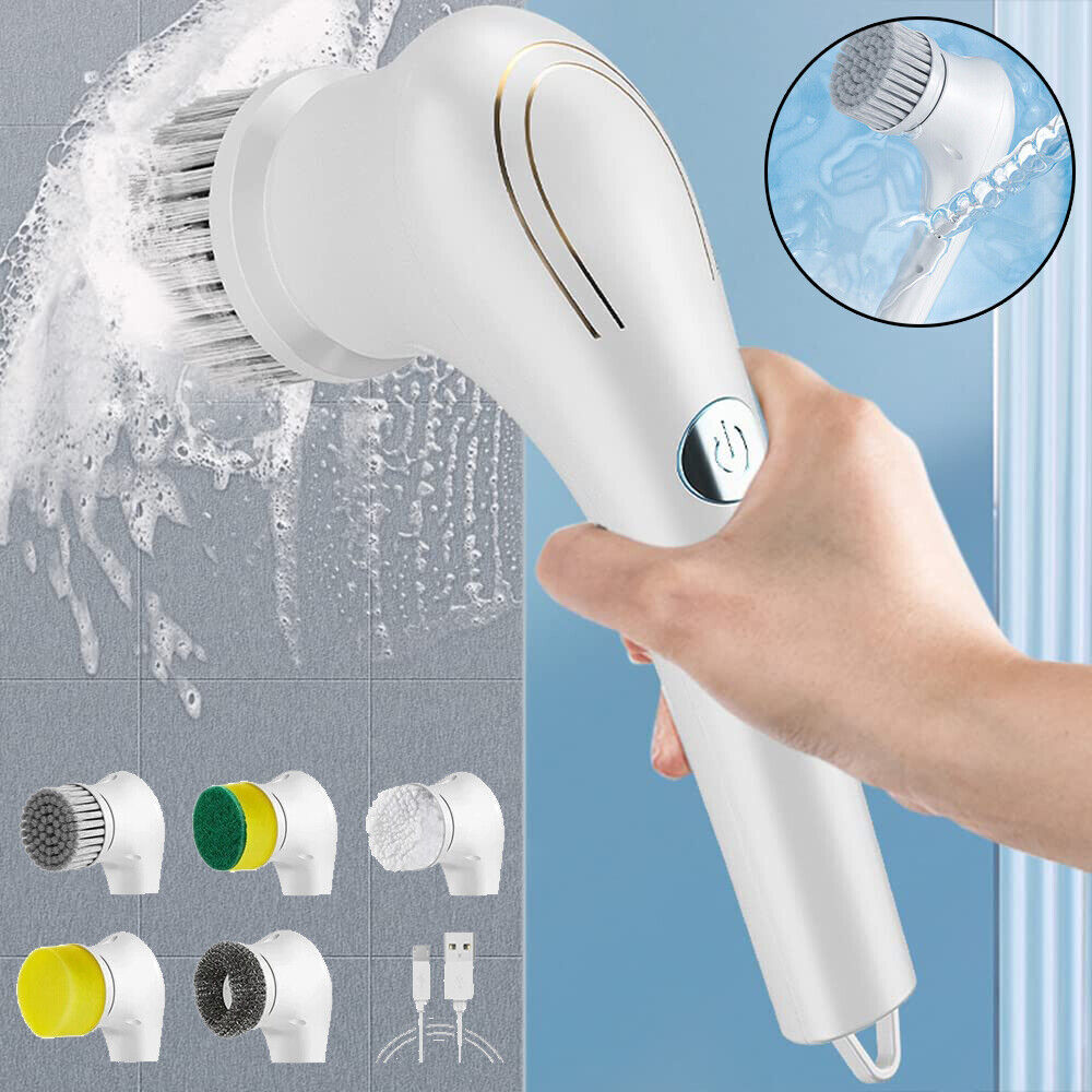 Cordless Electric Spin Scrubber, Rechargeable Turbo Cleaner with 5 Brush Heads