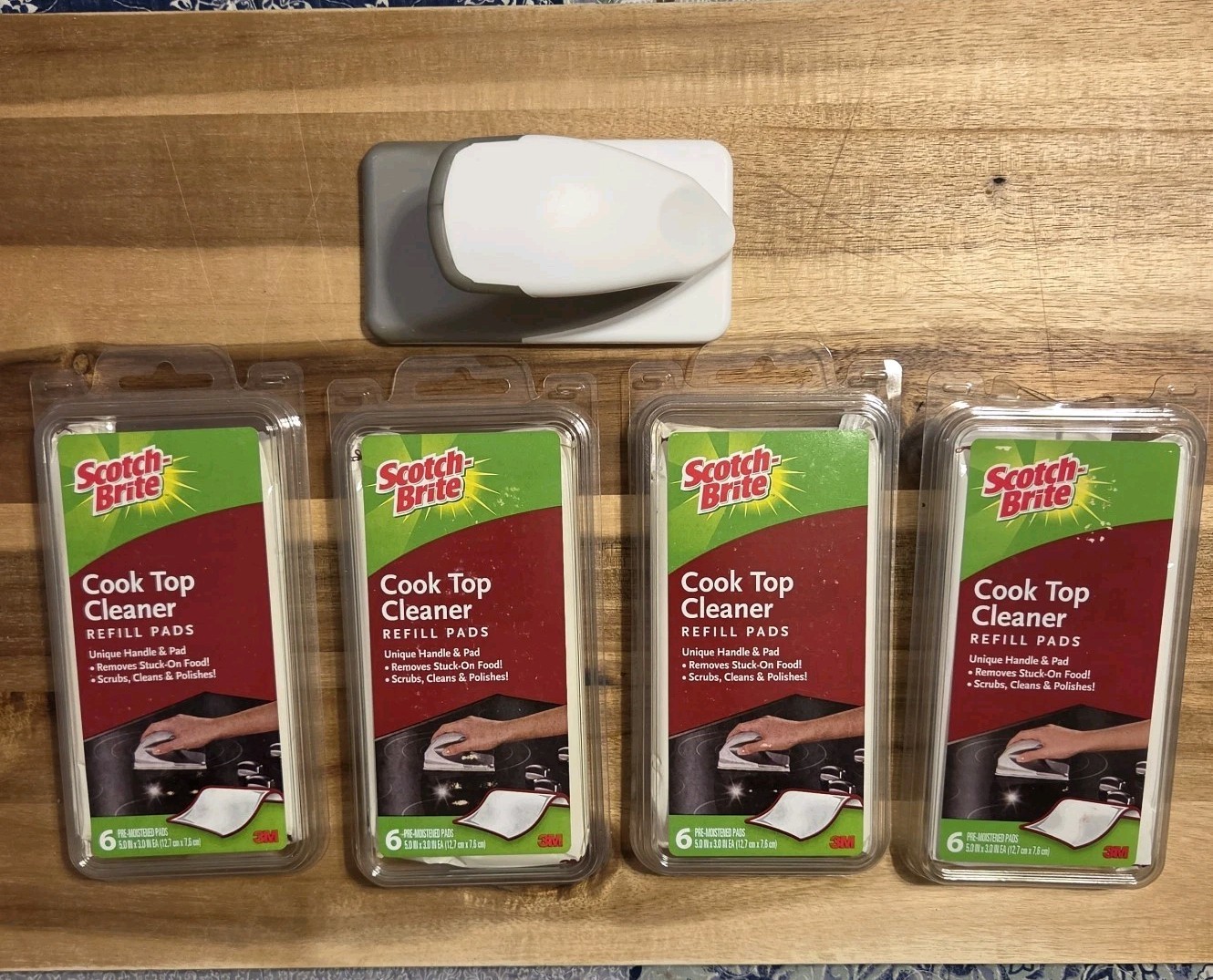 (4) Scotch-Brite Cook Top Cleaner Handle & Refill Pads Scrubs Shines 2007 HTF