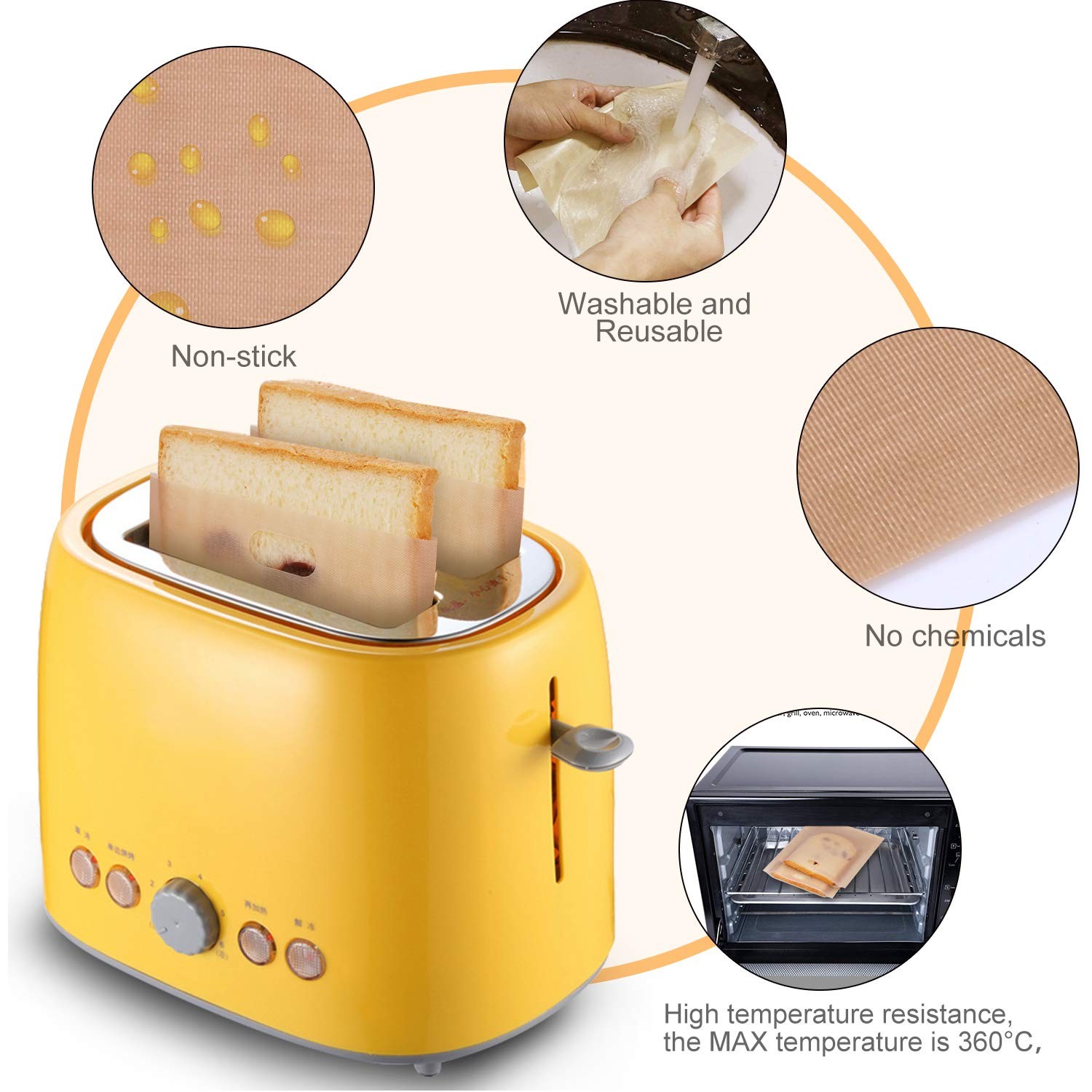 Samshow 10 Toaster Bags Reusable, 3 Sizes 10 pices, Yellow
