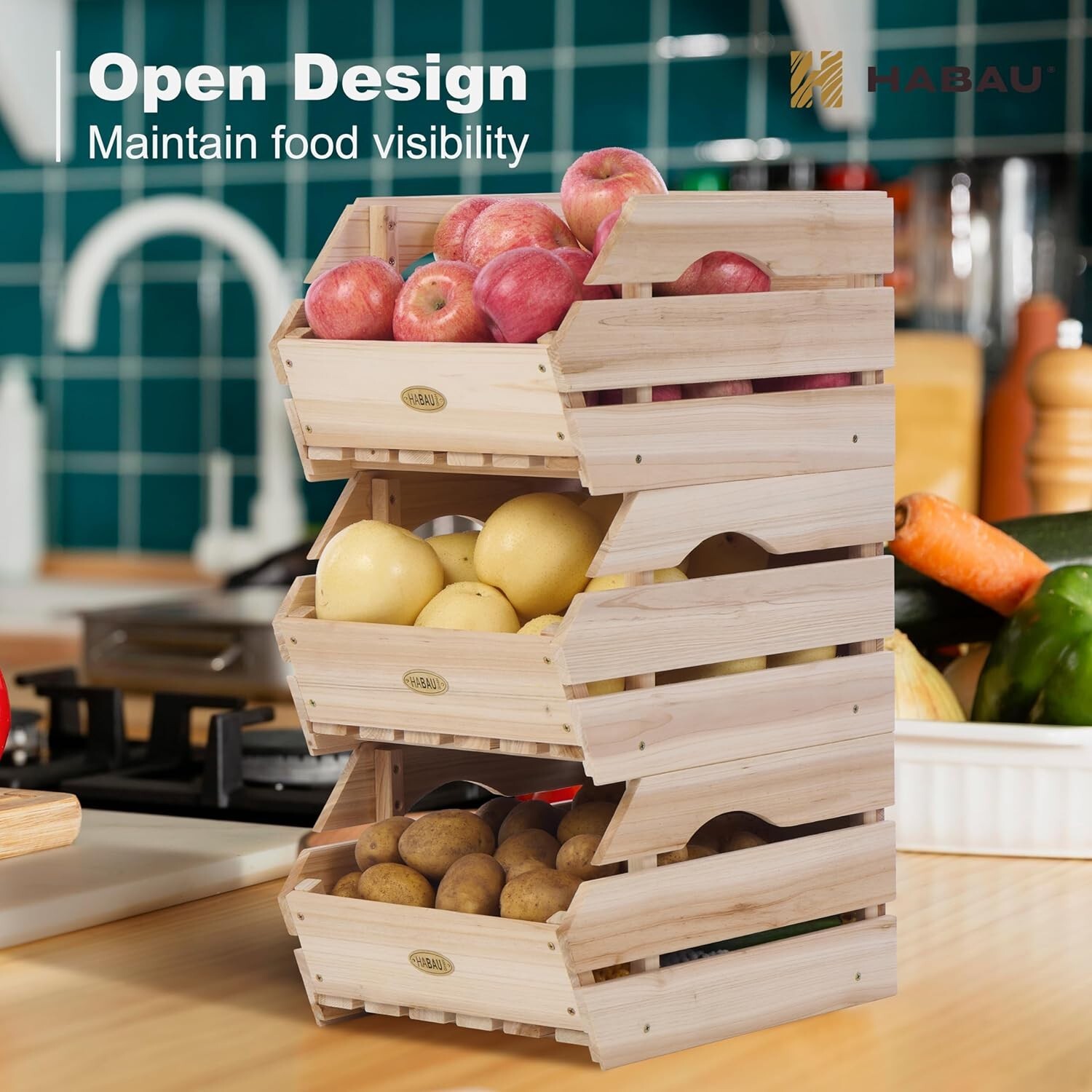 Durable Unfinished Stackable Baskets for Fruits and Vegetables – Set of 3