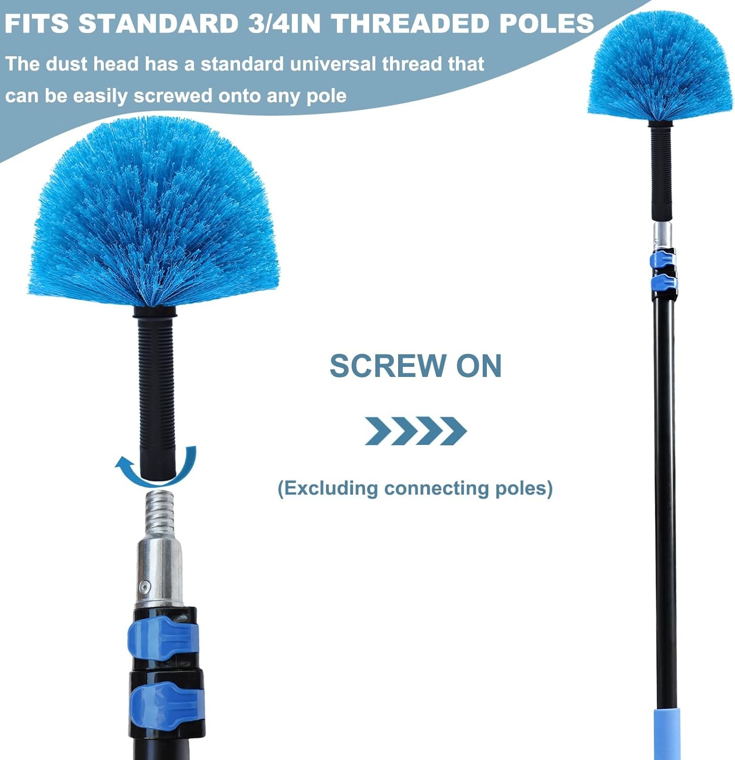 2 Pack Blue Robust Cobweb Duster Head Brush//Superior Twist-On Web Cleaning Tool