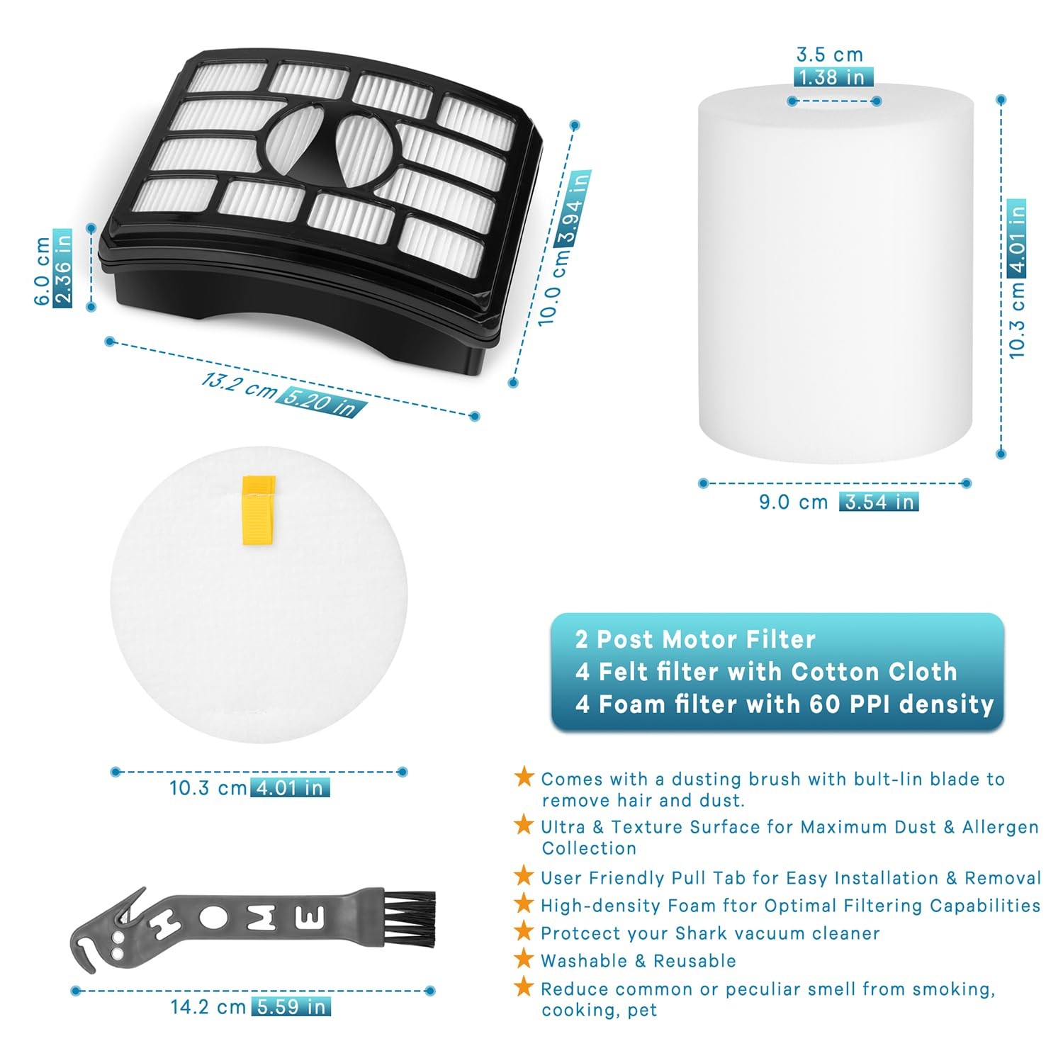 Jollsung NV500 Filters for NV501(2 HEPA + 4 Foam & Felt Sets), white, black