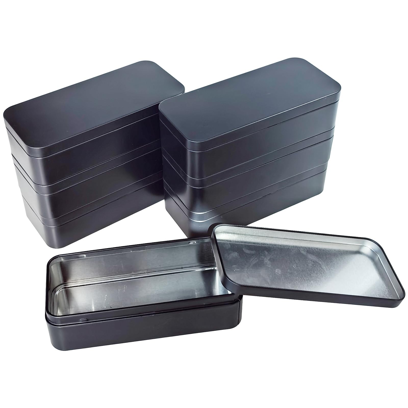 7 PCS Rectangular Metal Empty Tins Containers Storage 5.9×2.75×1.57 Inch Black