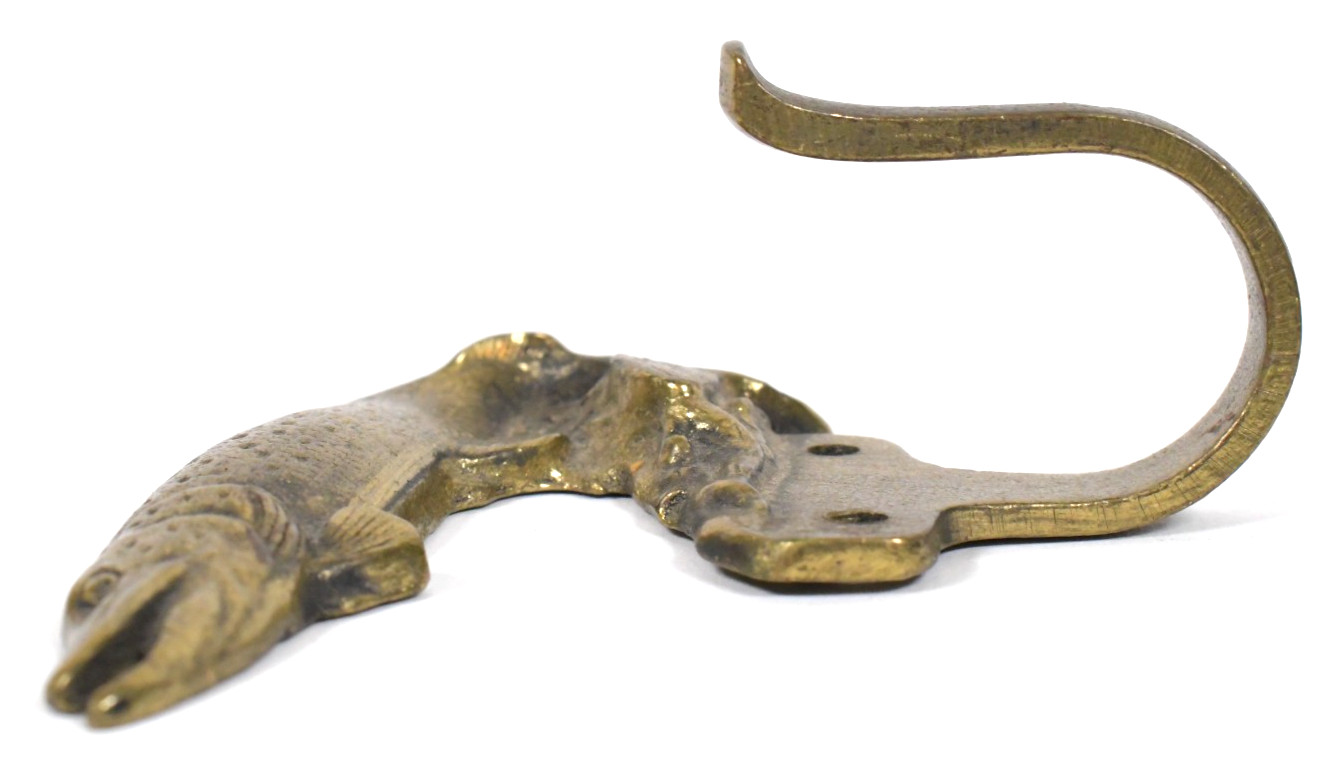 Vtg Pike Fish Solid Brass Wall Mount Coat Hat Hook Hanger Man Cave