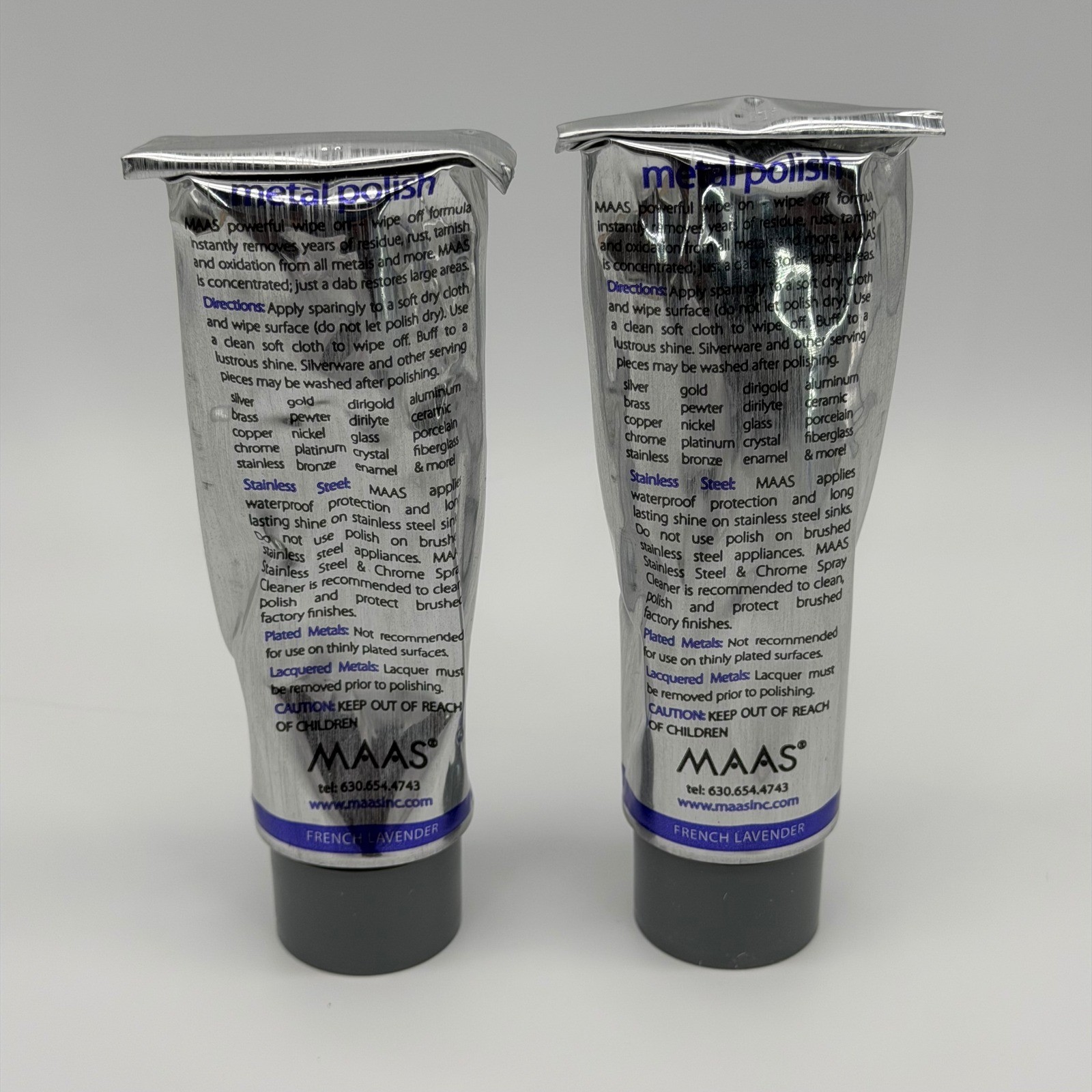 (Lot of 2) Maas Metal Polish 4oz French Lavender All Metals w/ Cloth USA Made