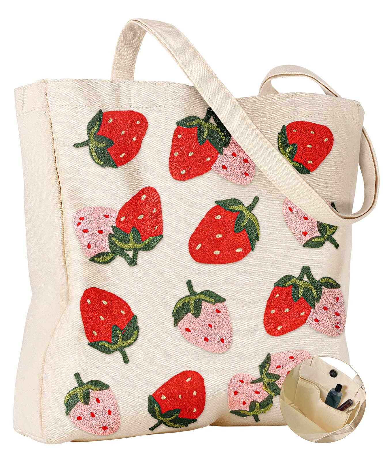 Embroidery Canvas Tote Bag for Women – Cute Aesthetic Reusable Totes with Poc…