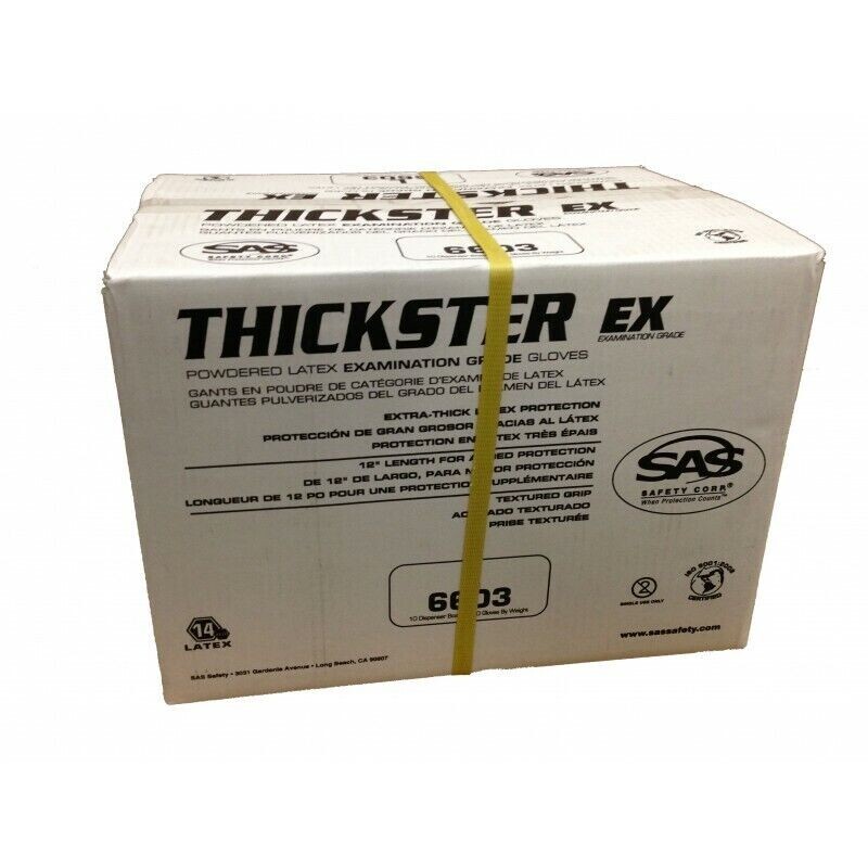 SAS THICKSTER Textured Blue Powdered Latex (Case of 10 boxes) 500 Gloves LARGE