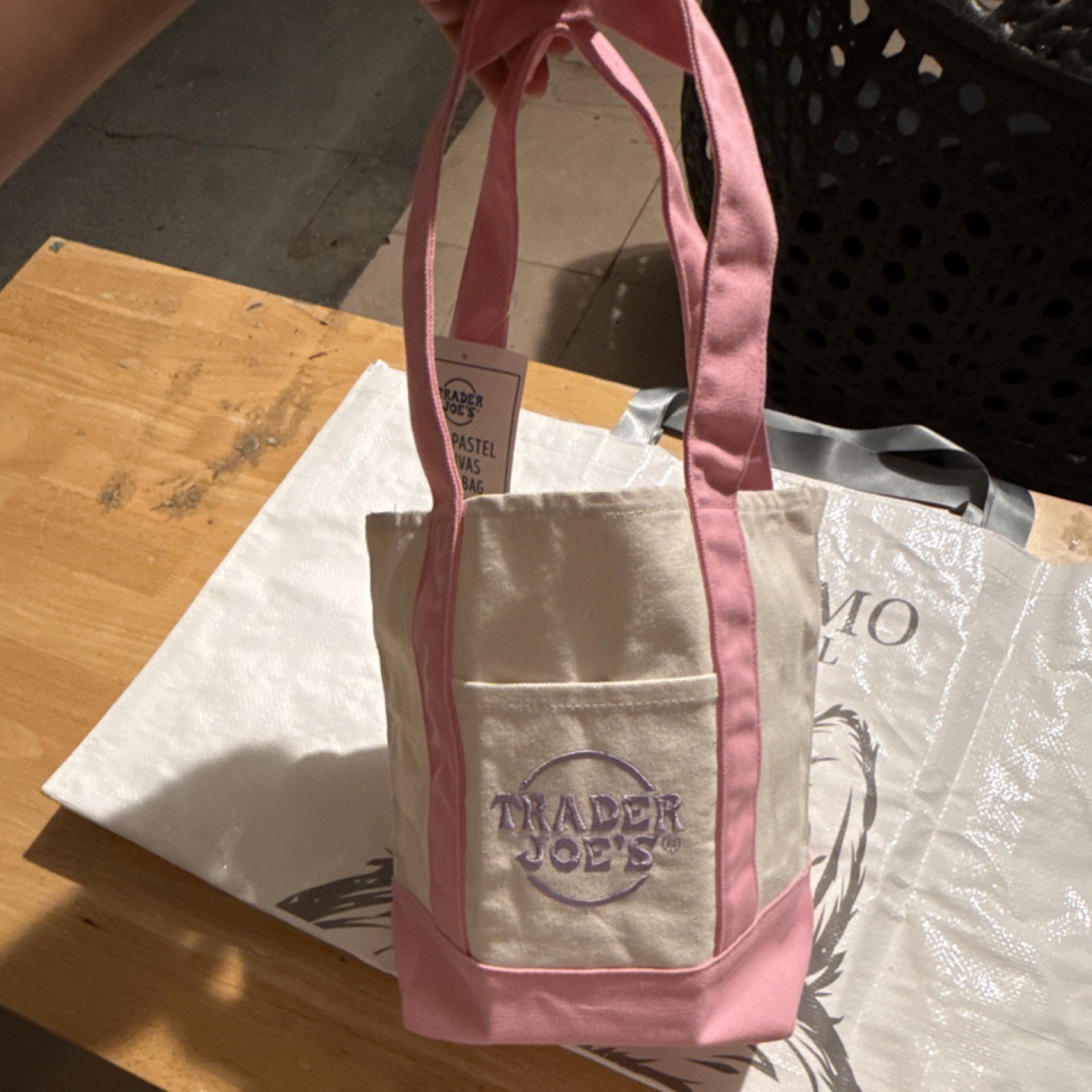 Trader Joe’s Mini Pastel Canvas Tote Bag Tote Pink/Beige Cotton-Polyester