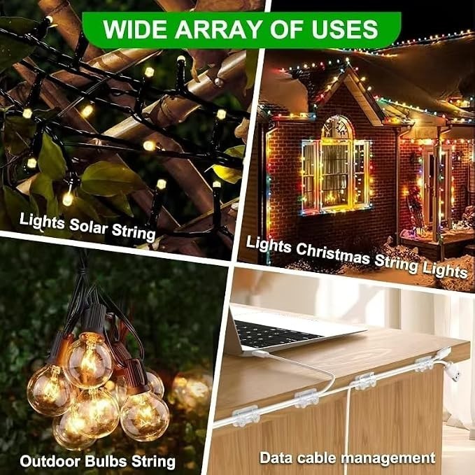 Outdoor Light Clips 50 Pcs Waterproof Adhesive Hooks with Screws for LED Lights