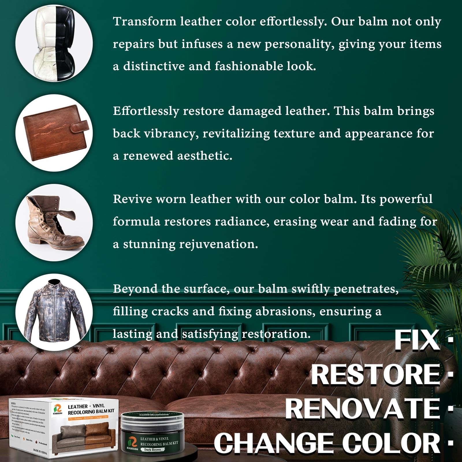 Dark Brown Leather Repair Kit, Leather Recoloring Balm – Restore & Repair