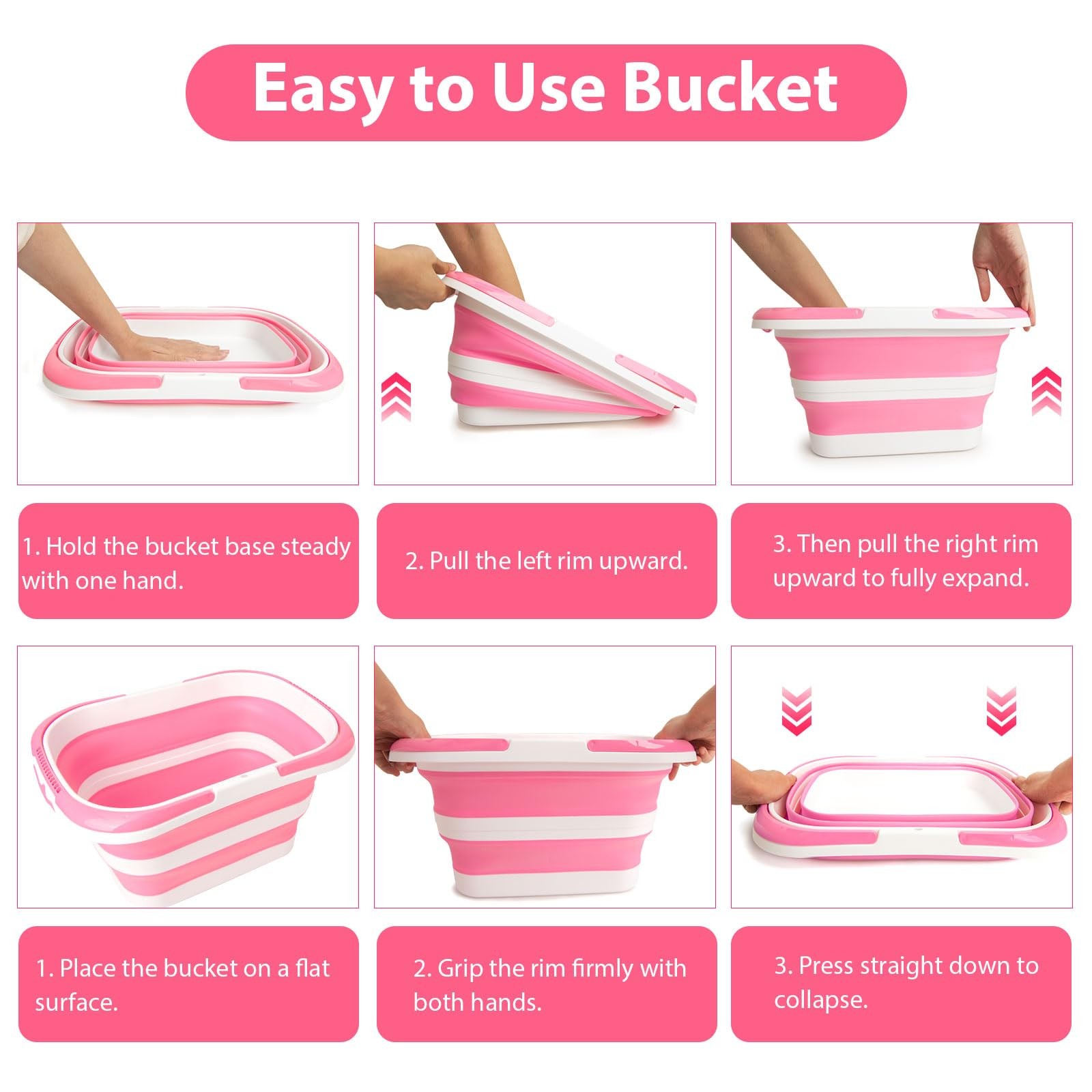 Collapsible Mop Bucket 4.2 Gallon(16L)-Pink White