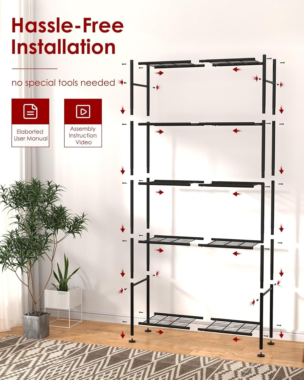 Sakugi Storage Shelves – 5 Tier Shelf Organizer, Heavy Duty Garage Shelving U