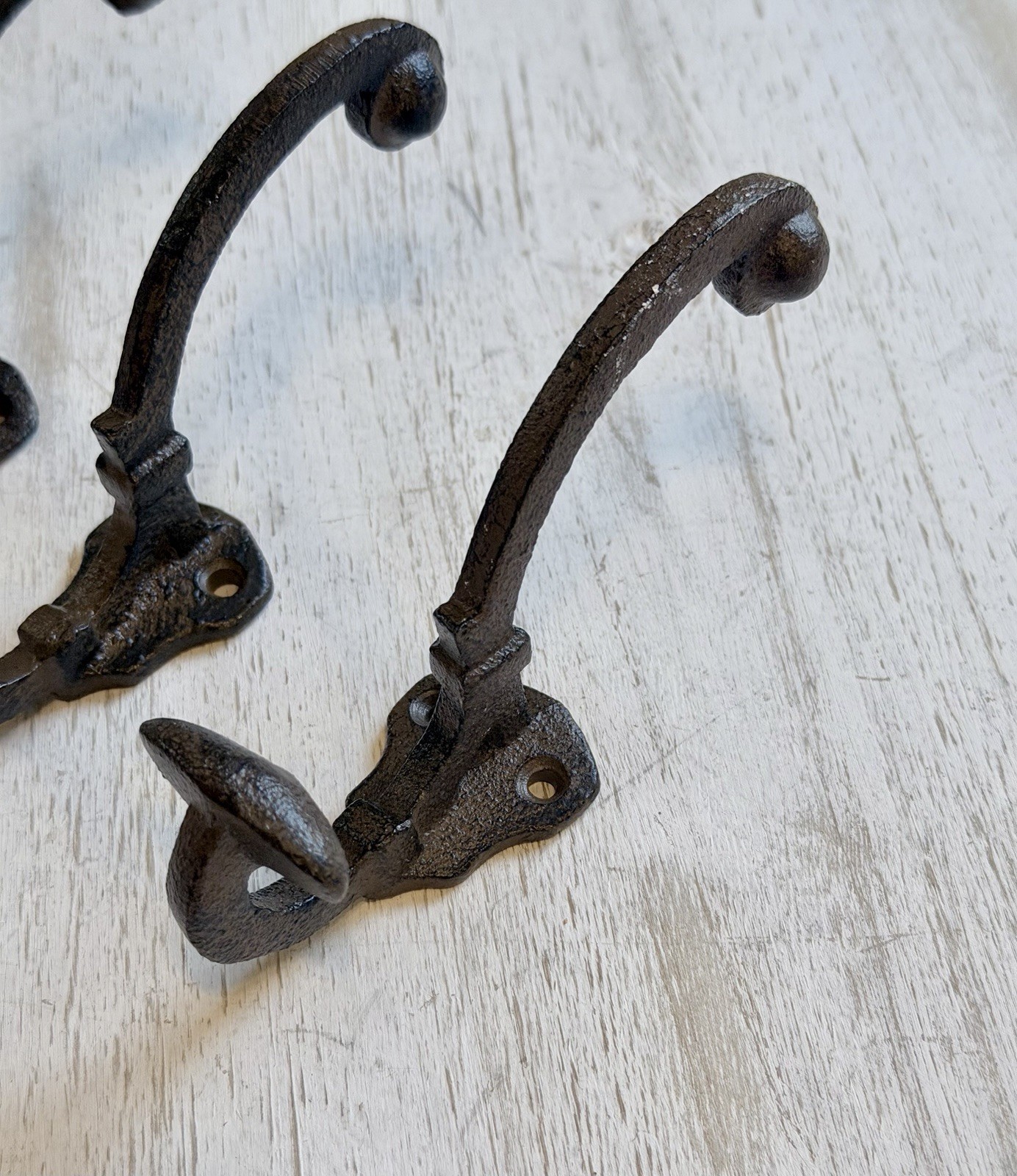 5 Cast Iron Rustic Brown double Wall Hooks Vintage Style Coat Entryway Hook 5.5”