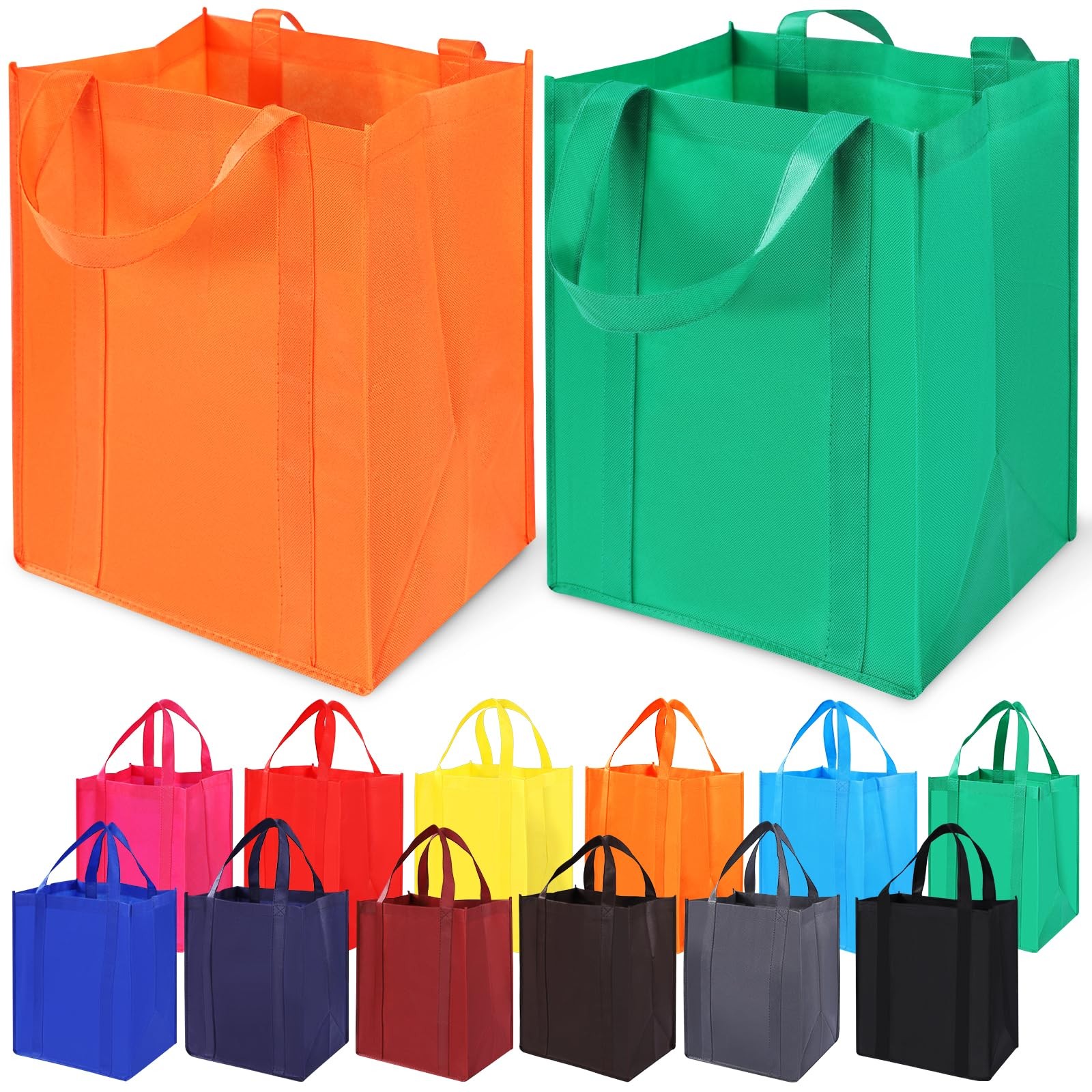 12 Pack Large Reusable Grocery Bags Heavy Duty Nonwoven Fabric 40 lbs