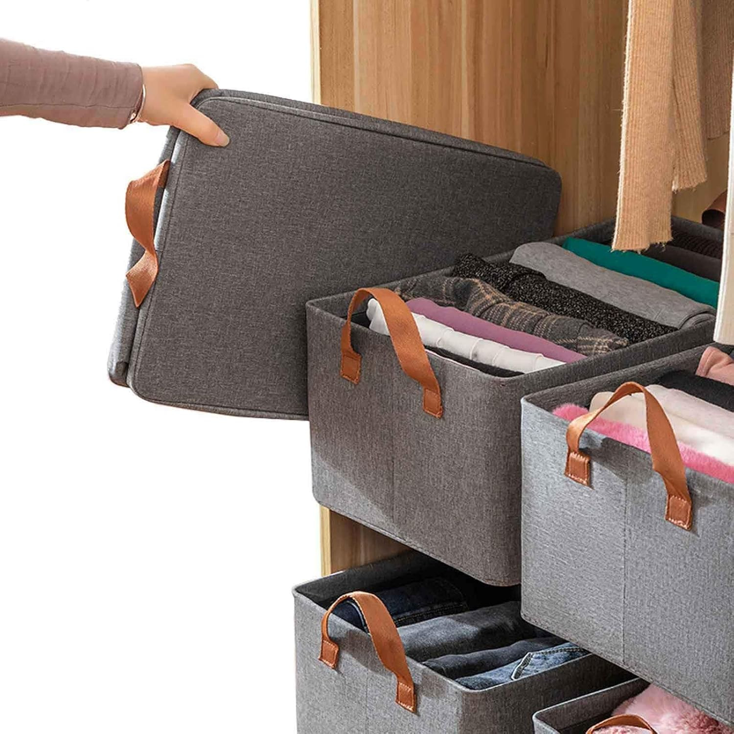 Dustproof Foldable Closet Organizer Baskets – 4PCS Steel Frame Storage Bins