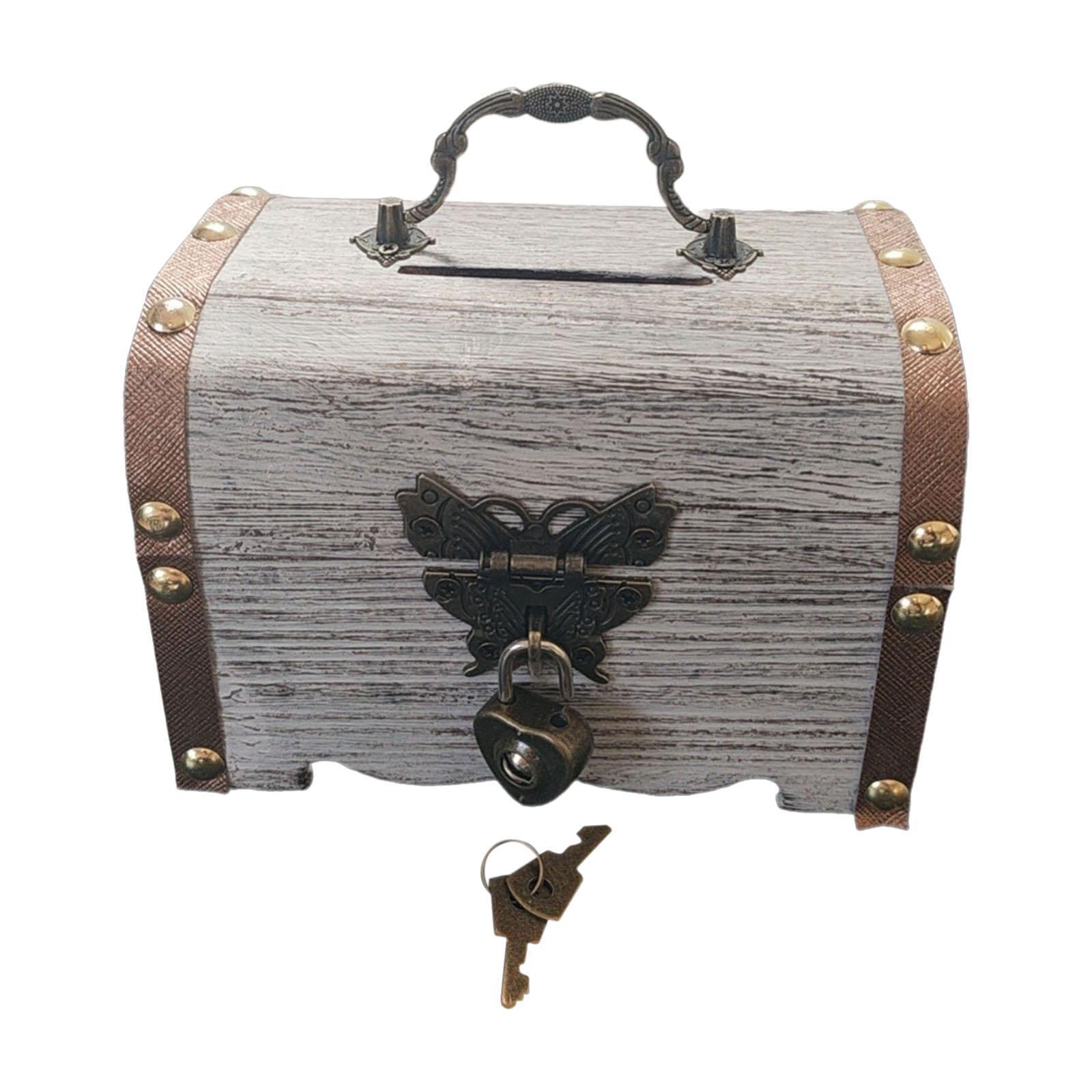 Wooden Box Piggy Bank Treasure Chest for Housewarming Wedding Children Gifts