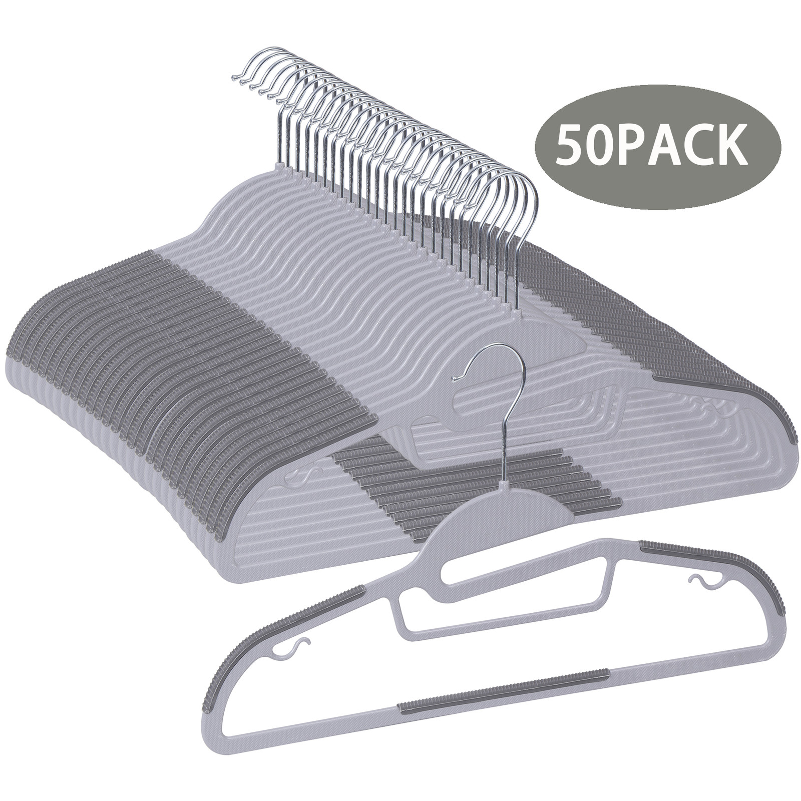 50 Pack Slim Plastic Hangers Non Slip for Clothes Heavy Duty 360° Swivel Hook