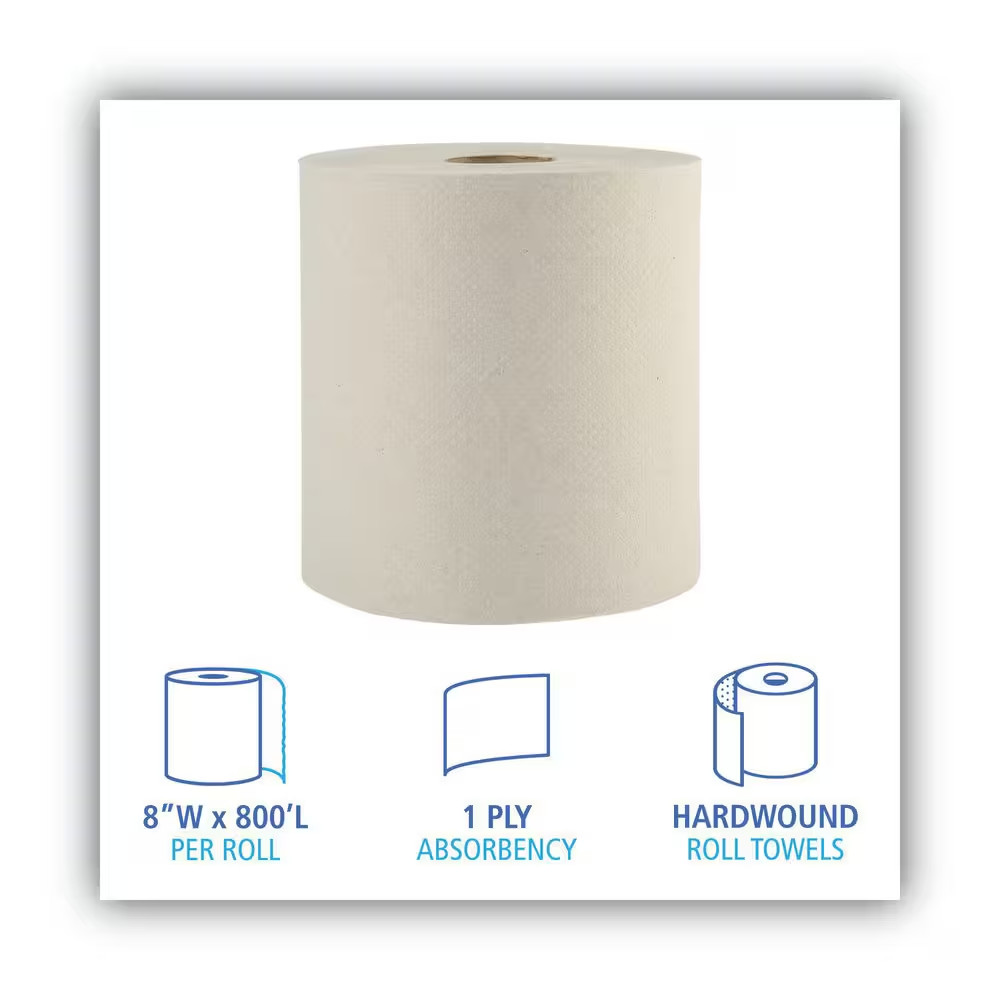 Hardwound Jumbo Paper Towel 6 Rolls Recycled Commercial Washroom 1-Ply 8″x800ft