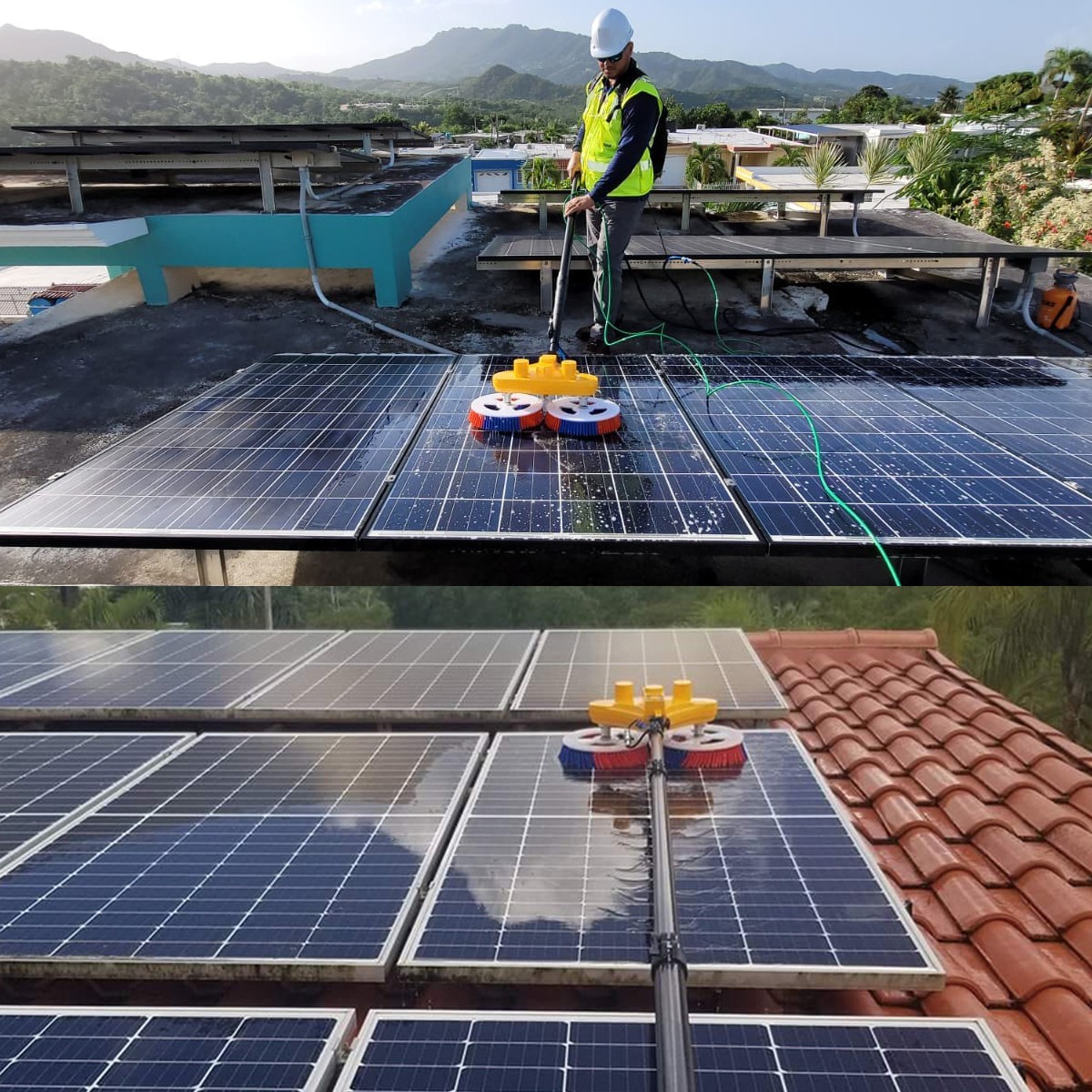 Solar Panel Cleaning Brush Solar Wash Equipment Brush With Water-Fed Pole System