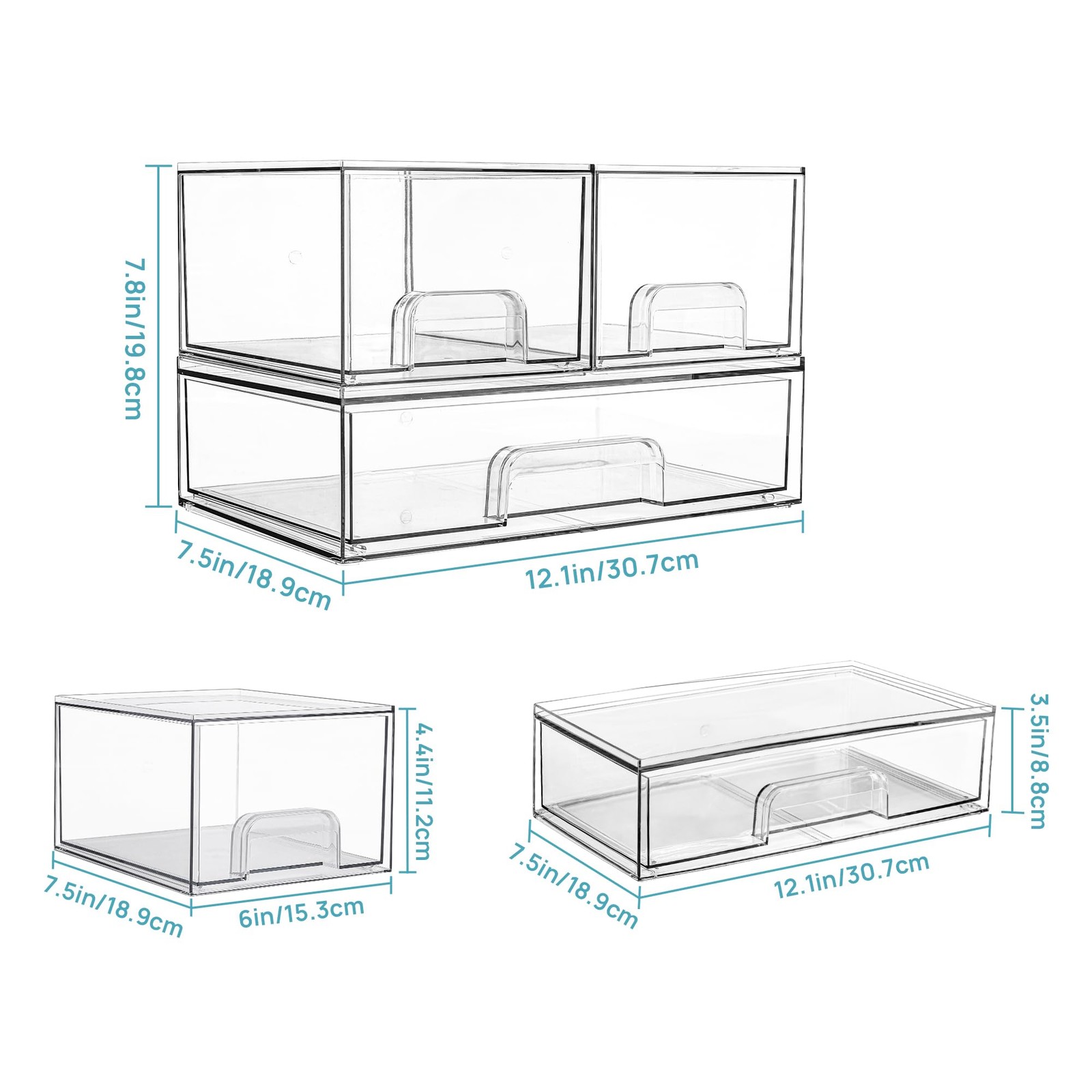 Vtopmart Stackable Storage Drawers Set of 12.1 inches x 7.8 inches, colorless