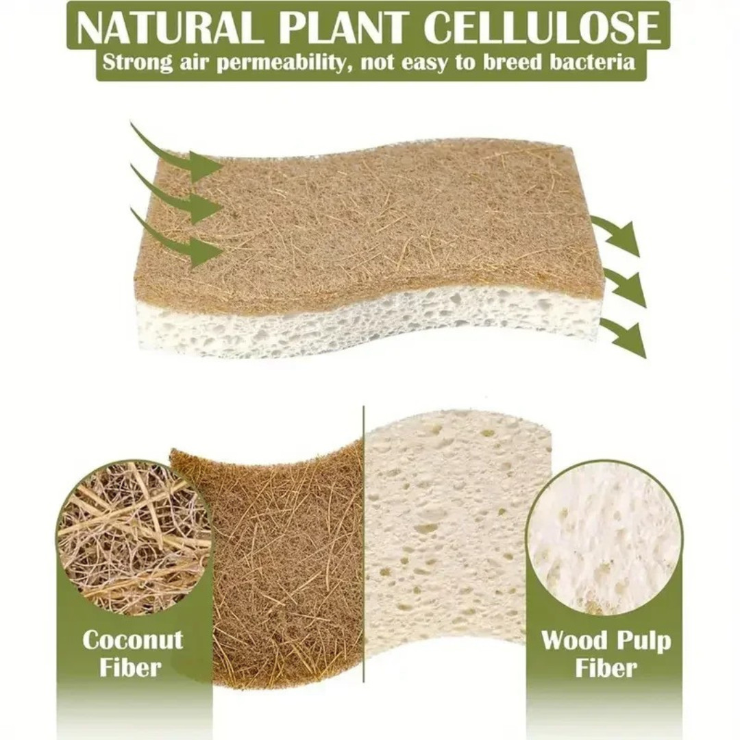 Natural Coconut Fiber Kitchen Sponge Cellulose Scrubber Dish Cleaning Pads Pack