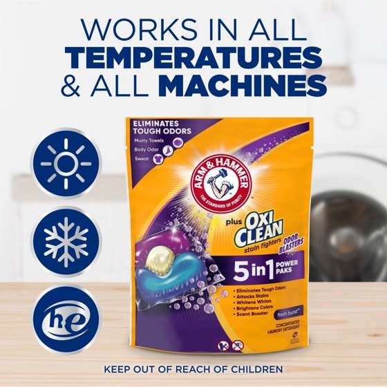 ARM & HAMMER Plus OxiClean 5-in-1 Laundry Detergent Power Pks, Fresh Burst 42cnt