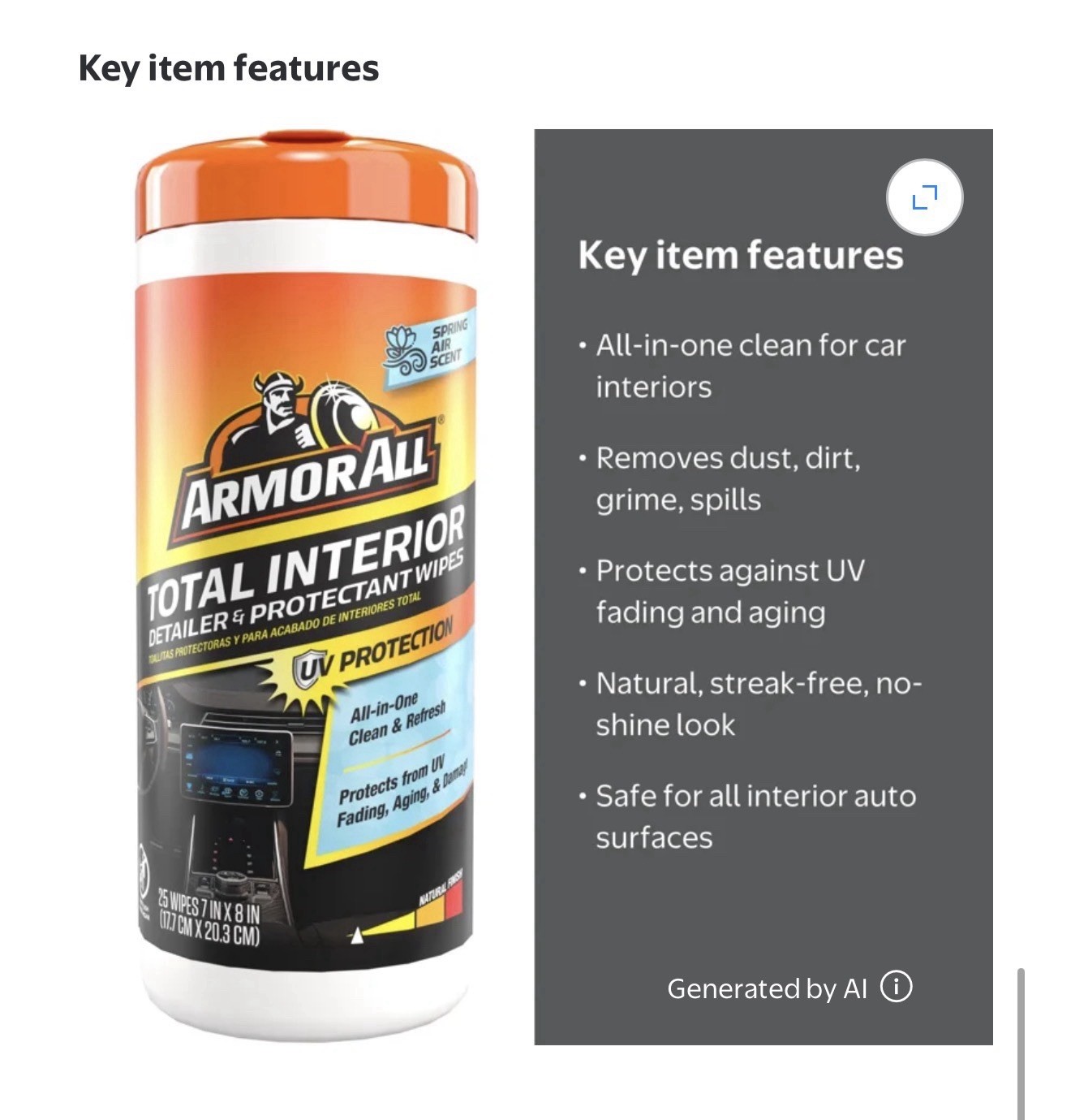 6 Count Armor All Total Interior Detailer And Protectant Wipes 25 Count Canister