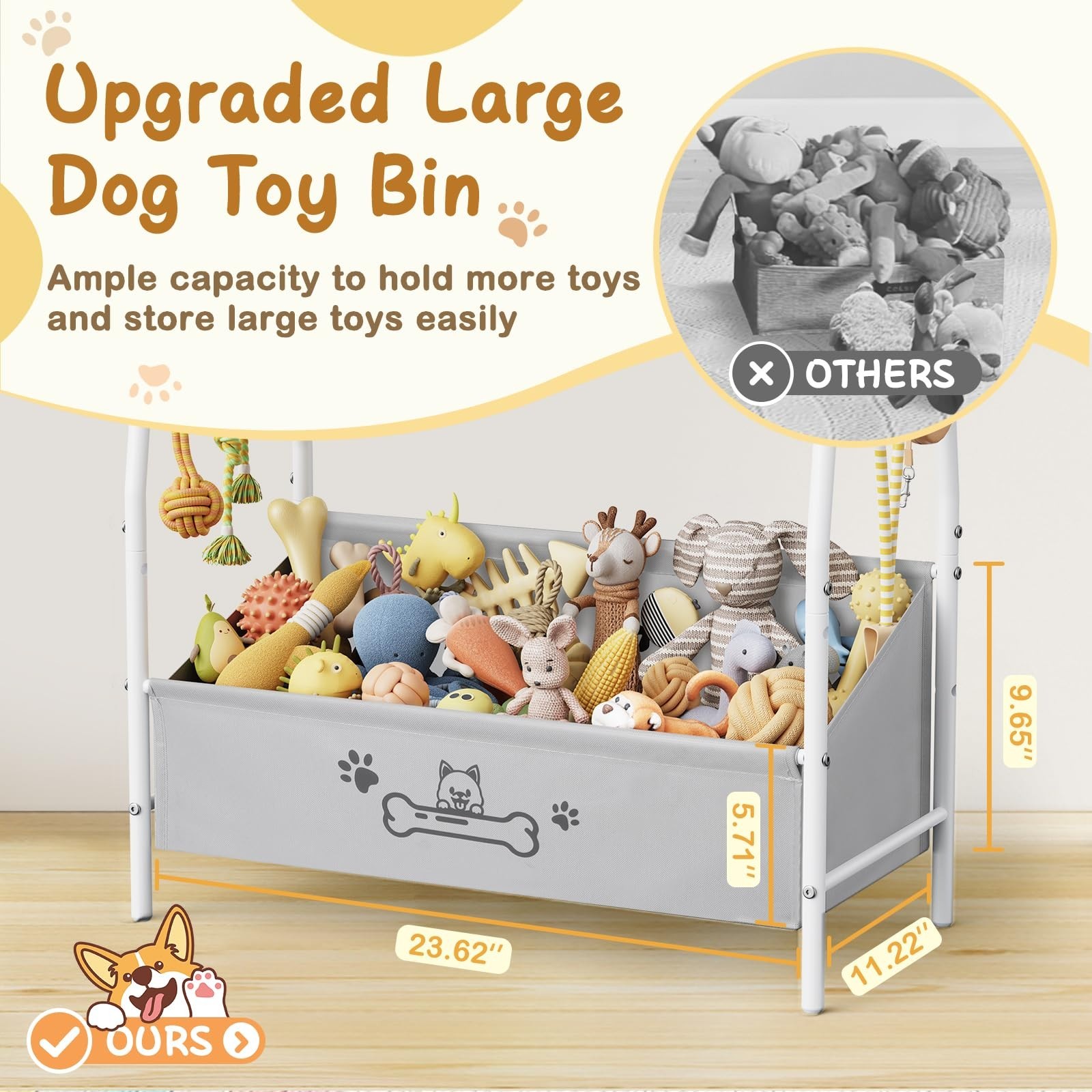 Large Dog Toy Storage Basket – Trapezoid Organizer Bin for Pet Toys & Accessorie