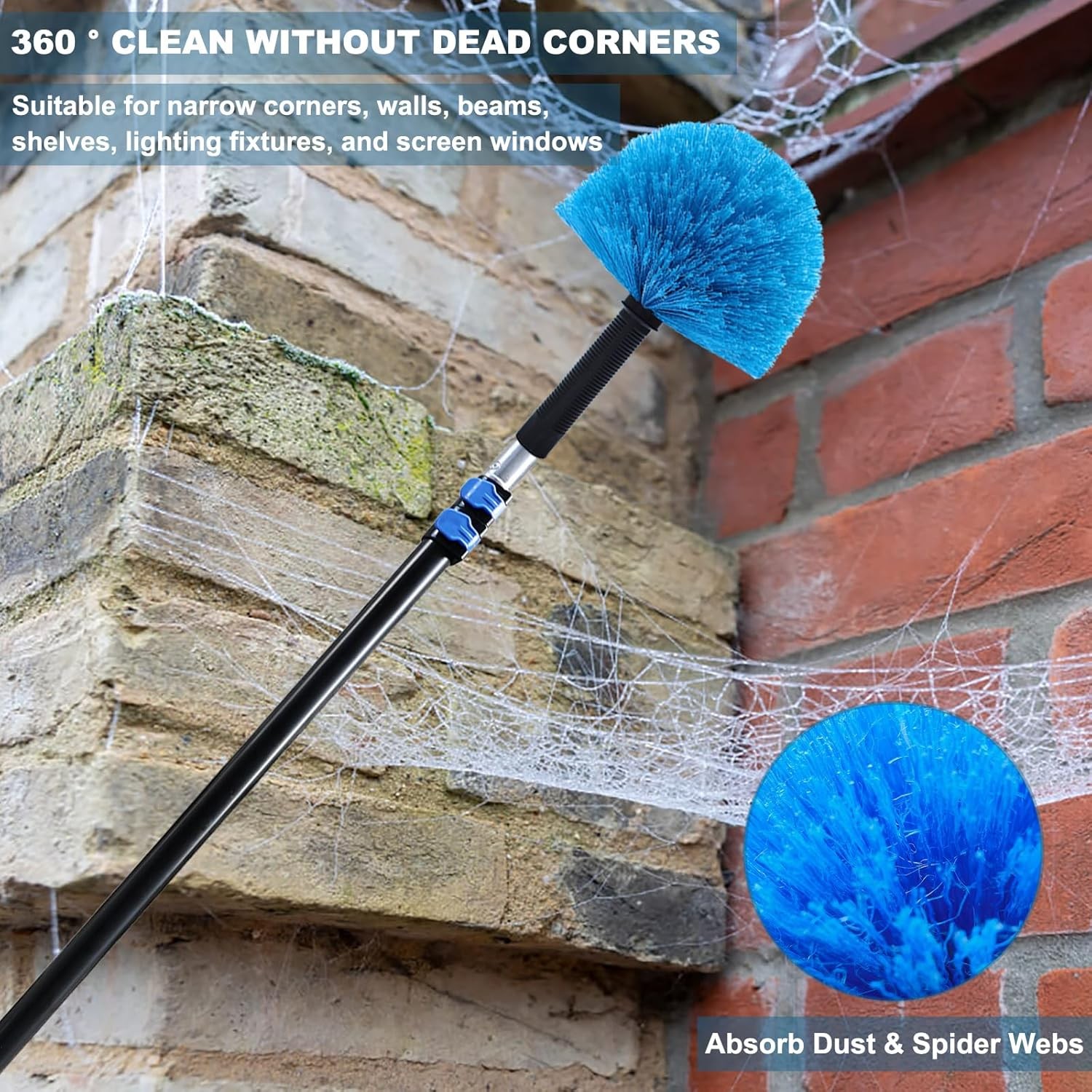 2 Pack Blue Robust Cobweb Duster Head Brush//Superior Twist-On Web Cleaning Tool