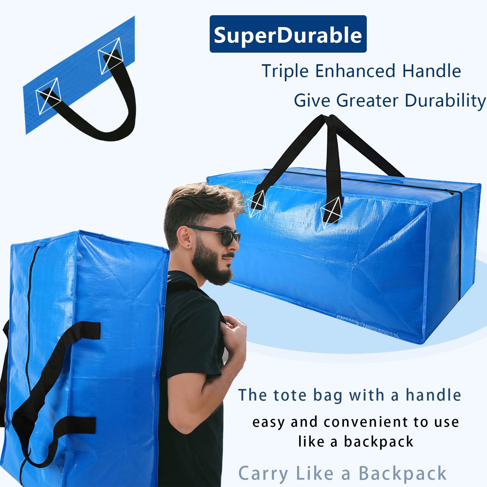 4 Pack Heavy Duty Extra Large Moving Bags – Strong Handles& Backpack Straps -…