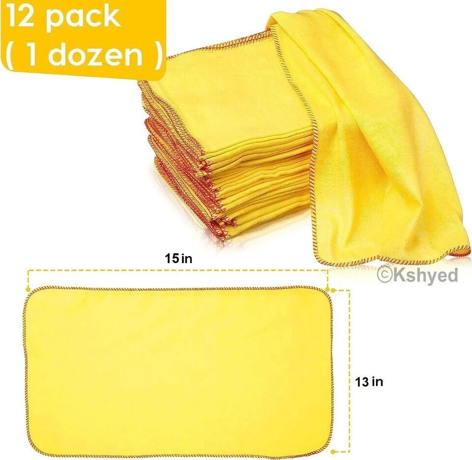 6 PCS (2 Pack) 100% Pure Cotton Yellow Multi-Purpose Dusters Cleaning Cloths-New