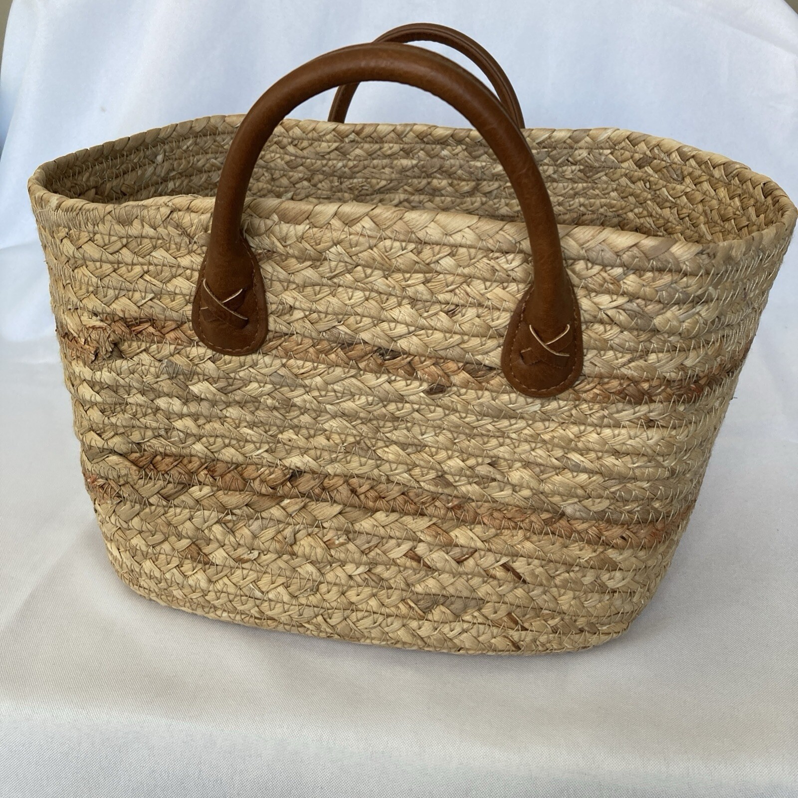 Double-Handled Basket Braided Water Hyacinth 12 x 10 x 7″ Storage Shopping Tote