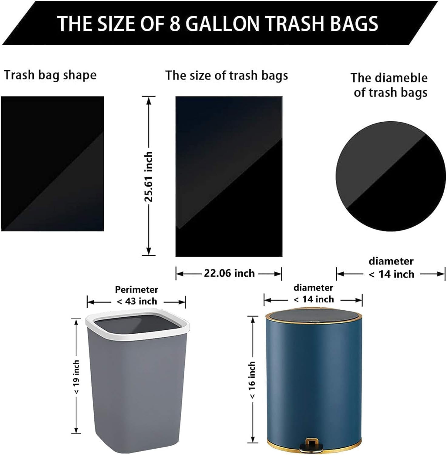 8 Gallon Trash Bags 120 Count Black Drawstring Garbage Bags – Thick Plastic, 22.