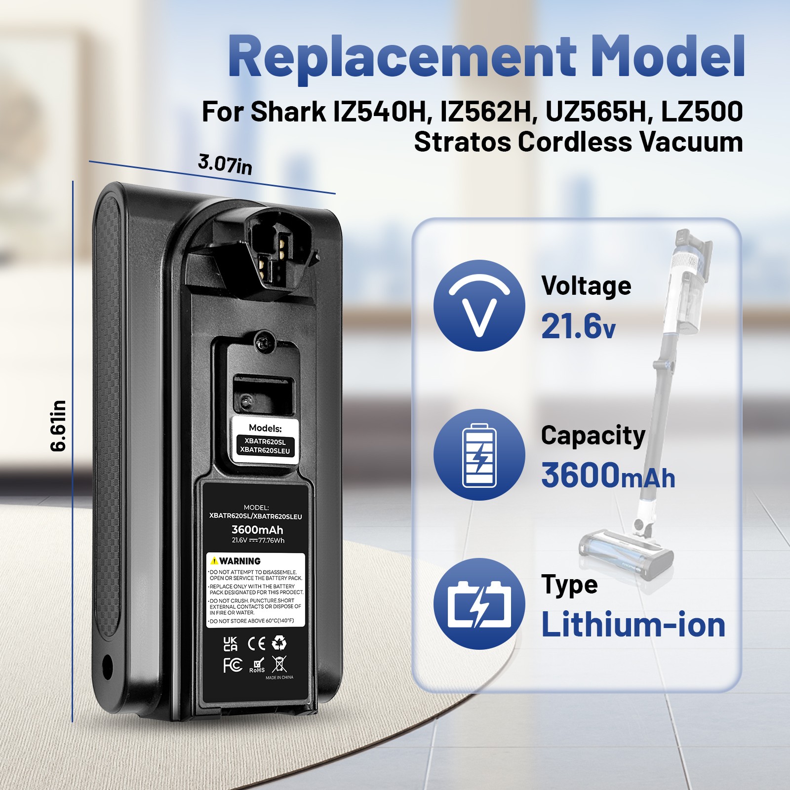 New XBATR620SL LITHIUM-ION BATTERY For SHARK UZ565H IZ531H IZ540H IZ562H IZ662H