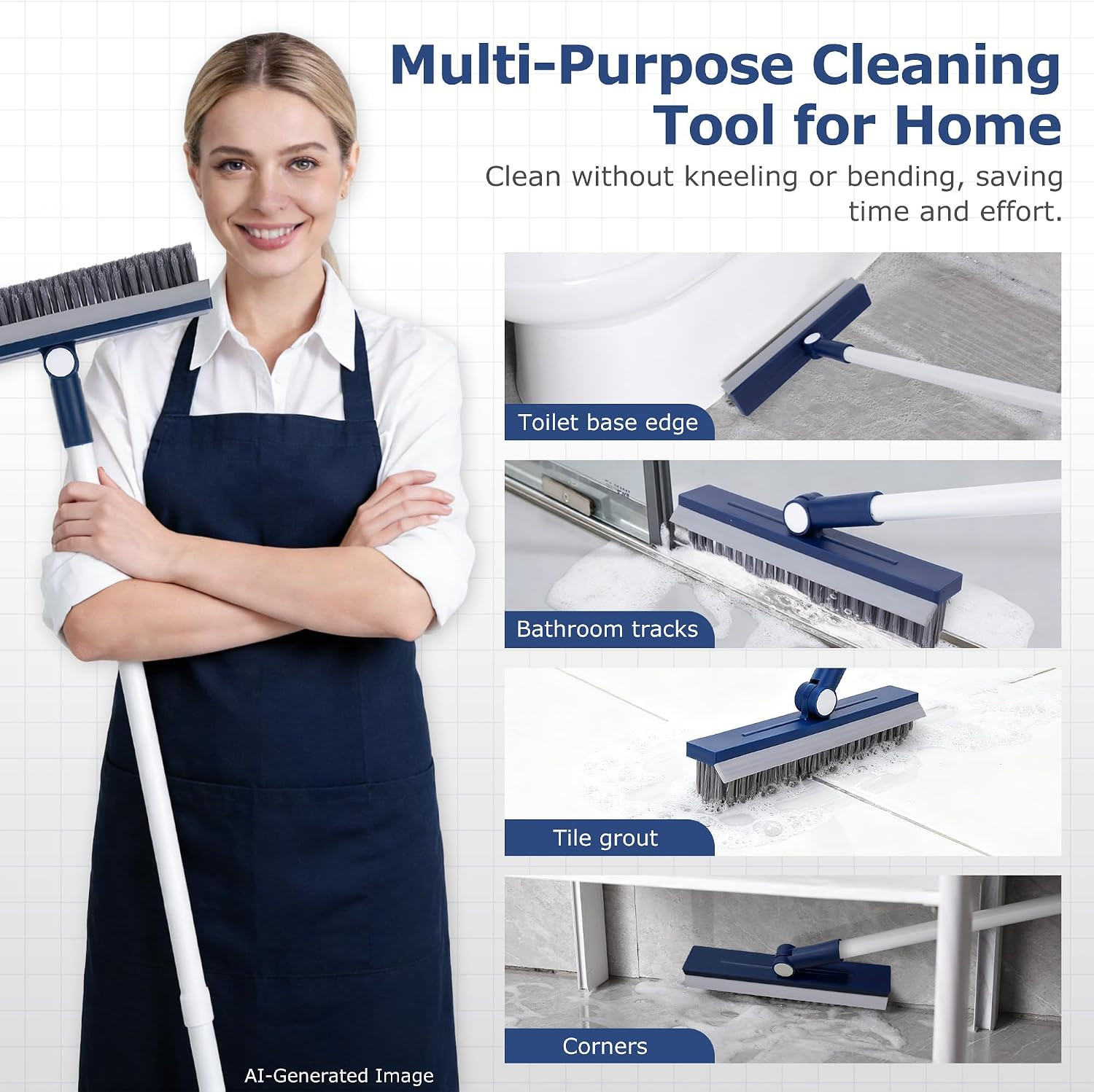 Grout Brush with Long Handle, Grout Cleaner Brush for Tile Floors, Stiff Bristle