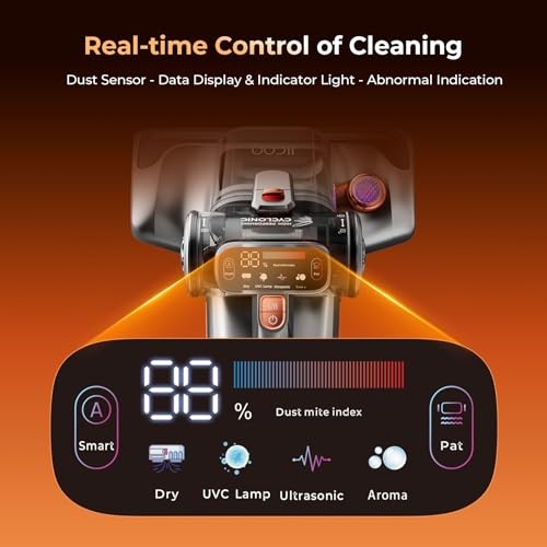 T600 Bed Vacuum Cleaner with UV-C Light, 15Kpa Suction 700W Powerful Gray