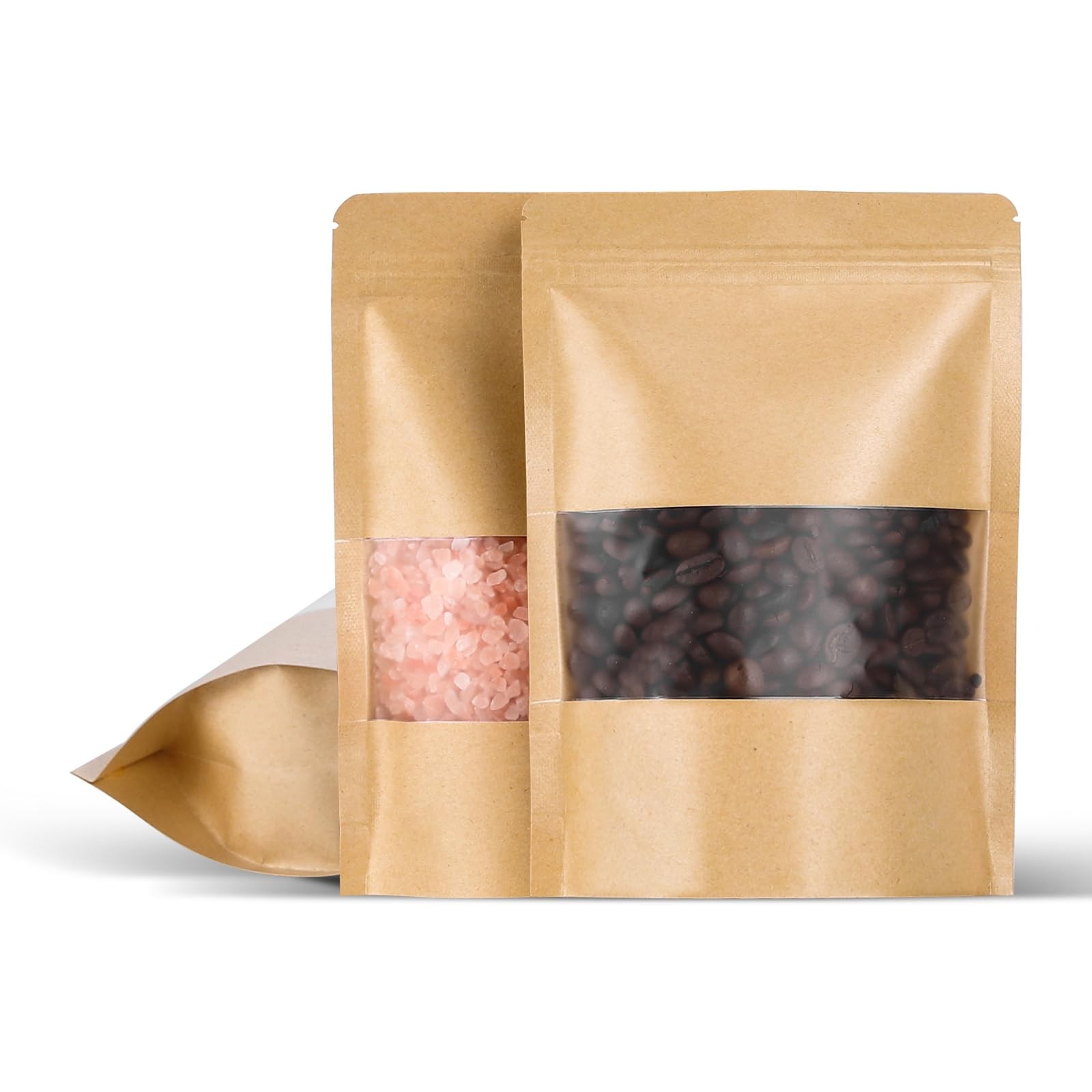 Kraft Paper Bags with Transparent Window, Stand Up 100Pcs-5.5″x7.8″, Brown