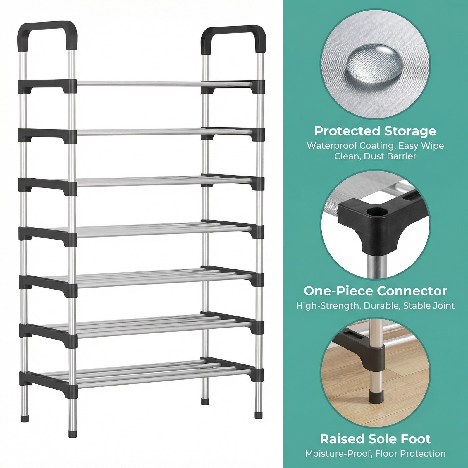 7-Tier Multifunctional Metal Shoe Rack Organizer for Entryway,Hallways,Bedrooms