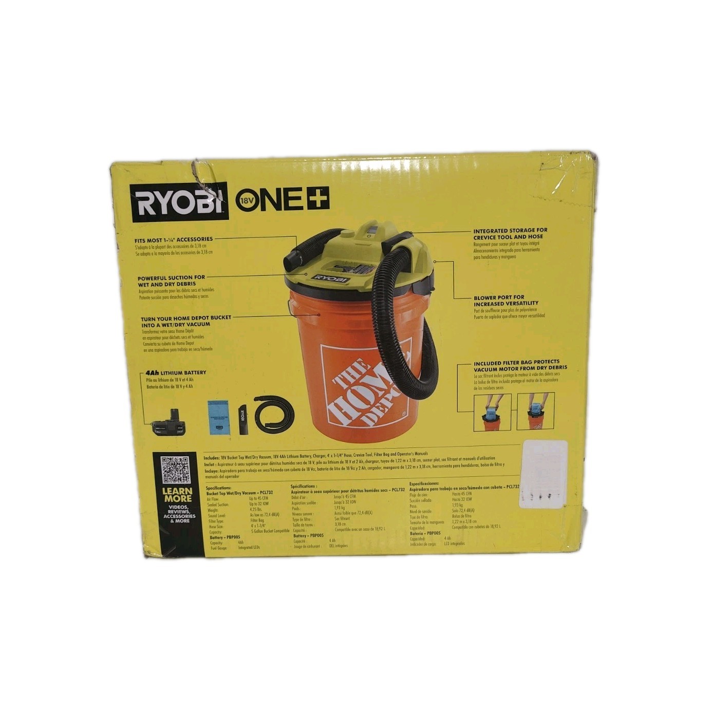 RYOBI Wet/Dry Bucket Top Vacuum Kit 5 Gal. 18V Cordless with Battery + Charger