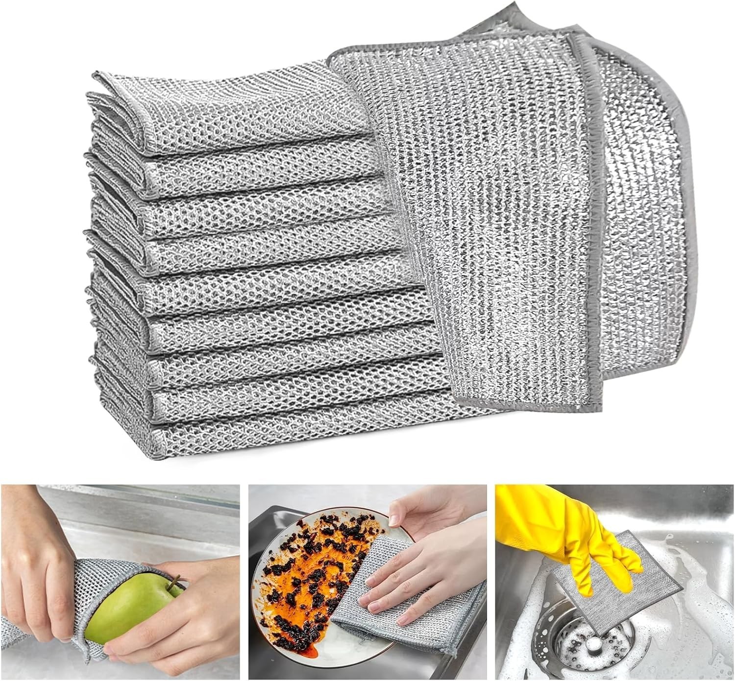 10 Pieces Dishwashing Cloth Multipurpose Premium Metal Wire Dishwashing Cleaning